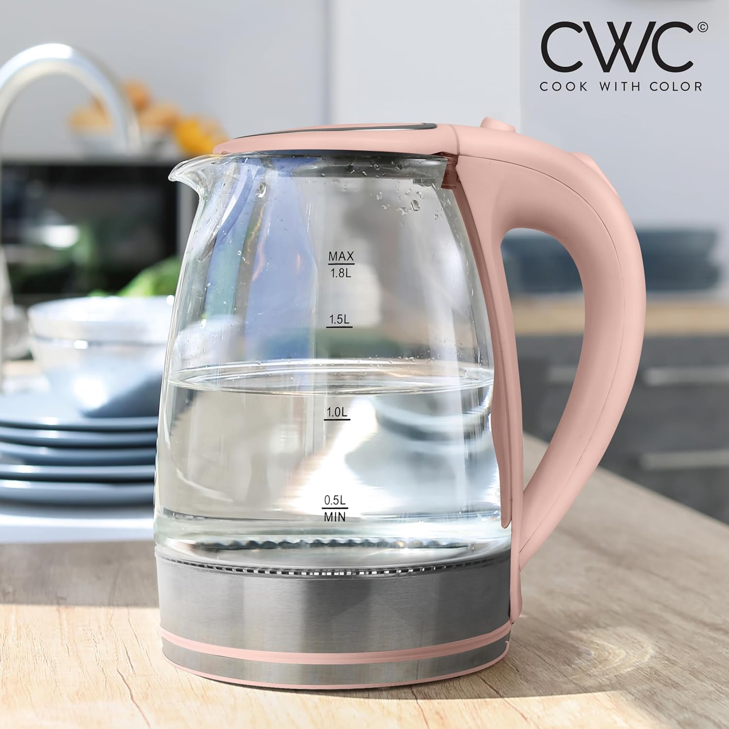 COOK WITH COLOR Hervidor eléctrico de vidrio 1.8L – Hervidor rápido, diseño elegante y características de seguridad – Ideal para rápido y fácil,