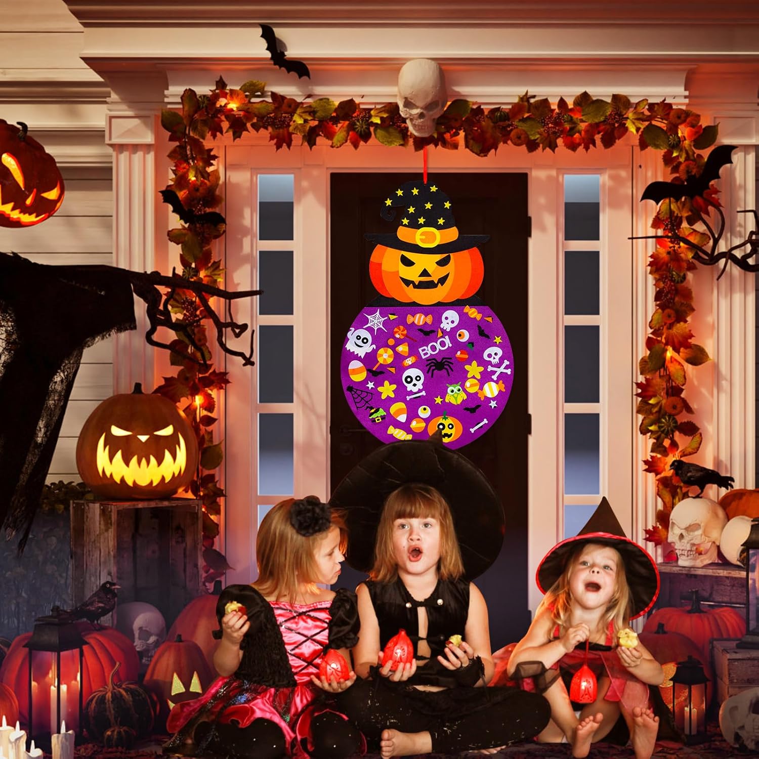 Max Fun – Figura decorativa de fieltro para Halloween, 2.8 pies, con kits de manualidades para colgar para niños, Halloween, fiestas, para