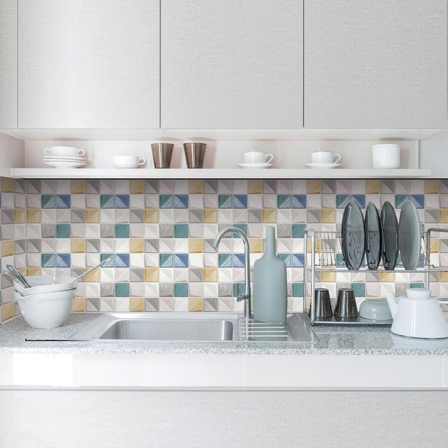 20 calcomanías para azulejos en muro para despegar y pegar, 4 x 4 pulgadas (3.9 x 3.9 in), decoración marroquí, autoadhesivas, impermeables, para