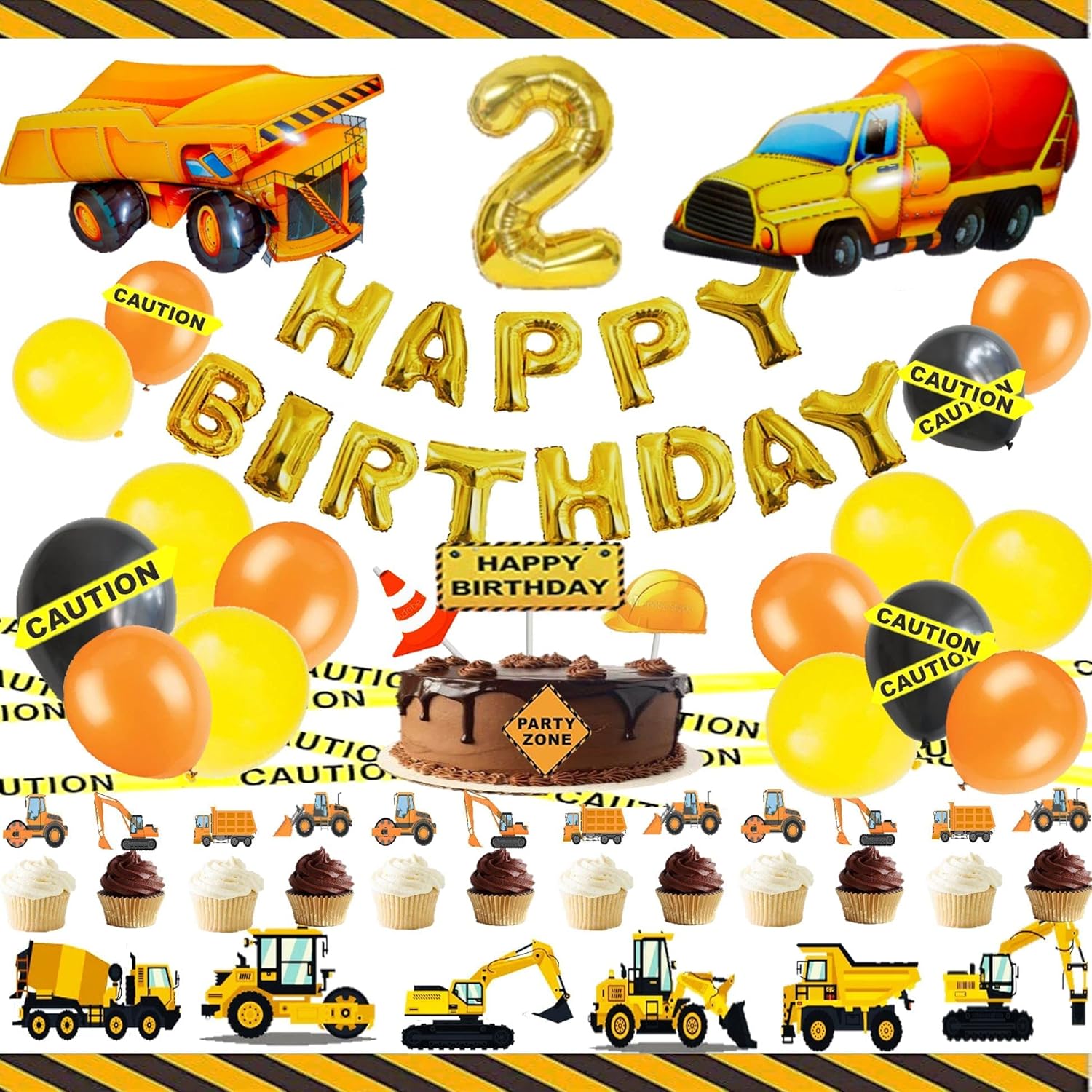 Decoraciones de 2 cumpleaños para niños, suministros de fiesta de cumpleaños de construcción, decoraciones de segundo cumpleaños para niños de 2