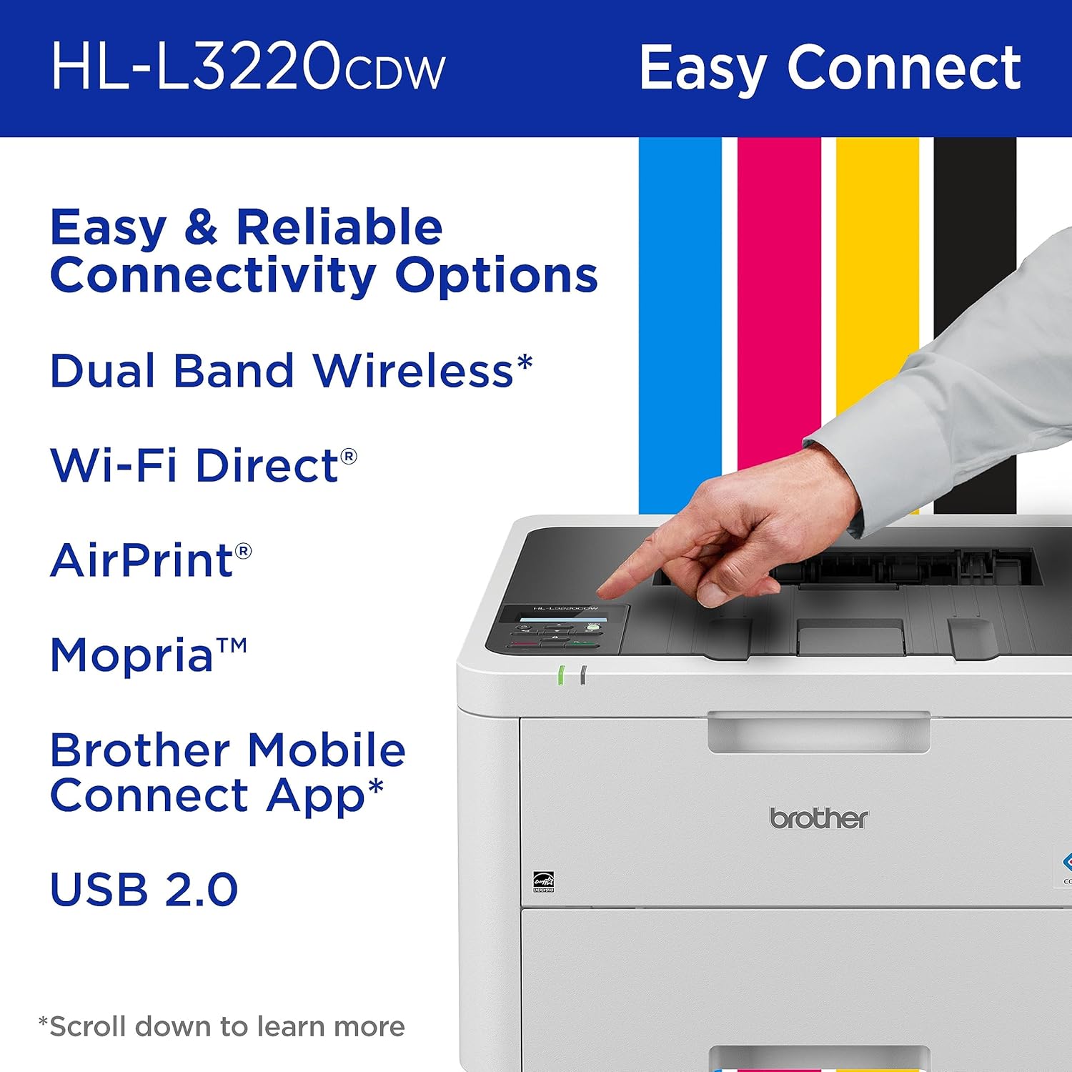 Brother HL-L3220CDW Impresora digital inalámbrica compacta a color con salida de calidad láser, impresión dúplex y dispositivos móviles  Incluye 4