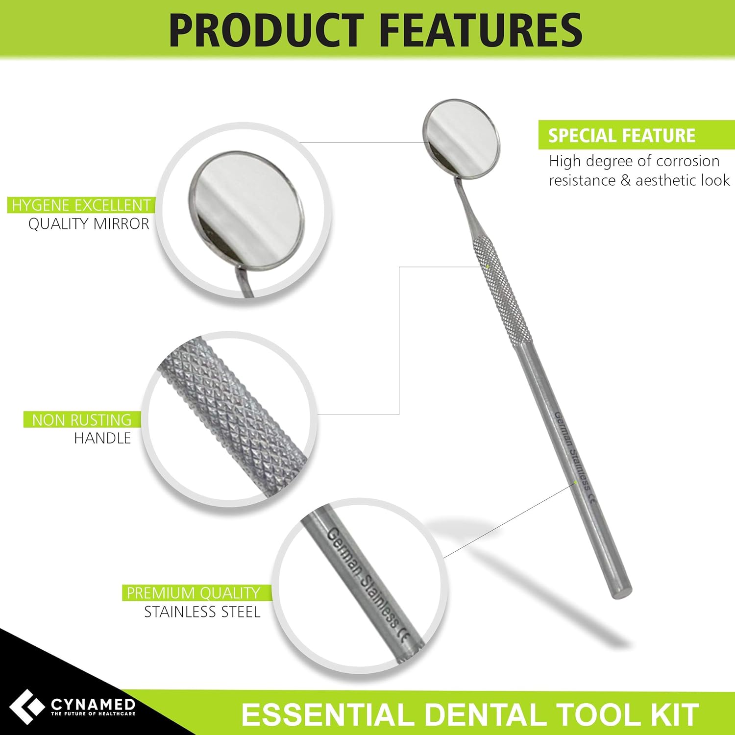 Cynamed Kit de herramientas dentales esenciales de acero inoxidable de alta calidad, kit de cuidado bucal higiénico, raspador dental, sarro,