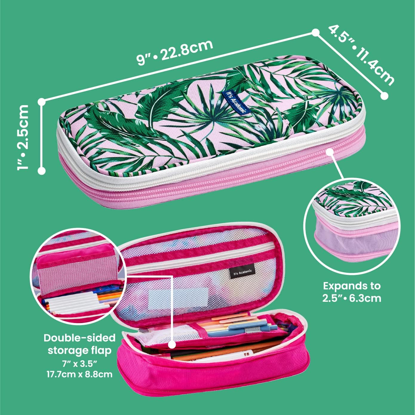It’s Academic Estuche expansible para lápices, bolsa portátil para suministros escolares y de oficina, bolsa organizadora de viaje, compacta, alta