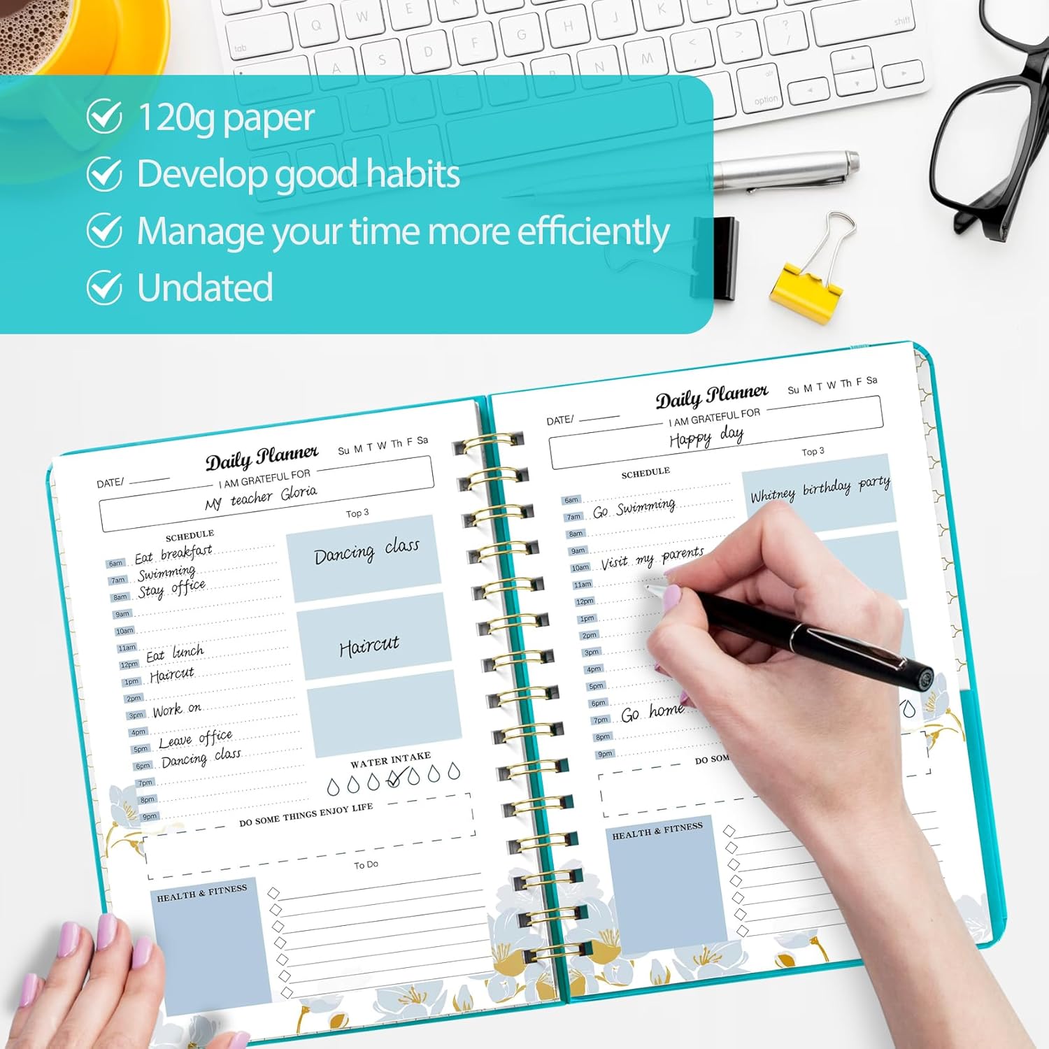 Siltamu Agenda diaria sin fecha de 6.1 x 8.5 pulgadas, cuaderno de lista de tareas con horario, planificación de comidas y organizadores de citas en