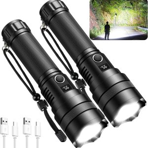 ALSTU Linternas recargables de alto lúmenes, linterna brillante de 900,000 lúmenes con 5 modos, luz de flash LED con pantalla de alimentación e ALSTU Linternas recargables de alto lúmenes, linterna brillante de 900,000 lúmenes con 5 modos, luz de flash LED con pantalla de alimentación e