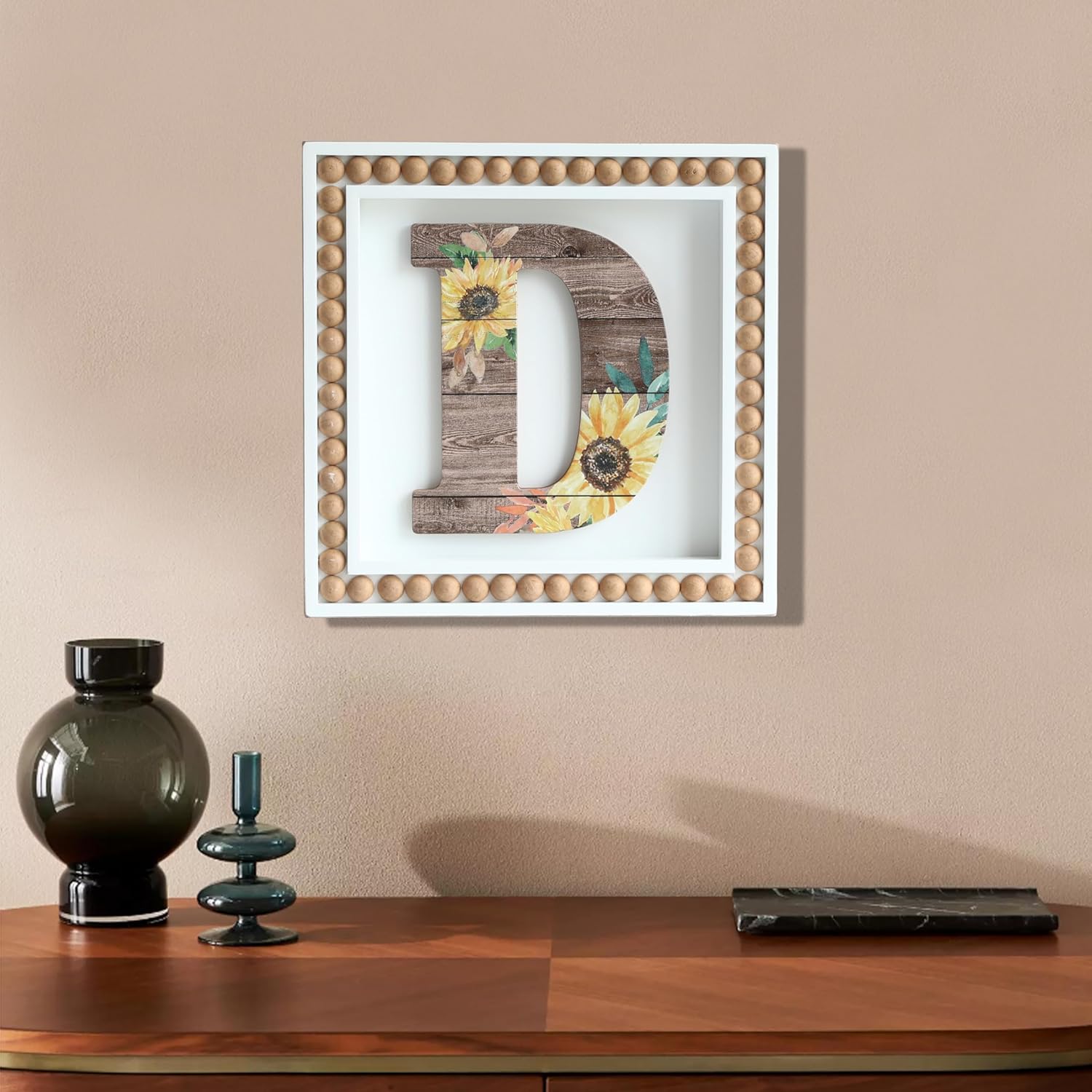 COLLECTIVE HOME – Letreros de pared con monograma, girasol decorativo con cuentas, letras personalizadas para decoración de pared, letreros del