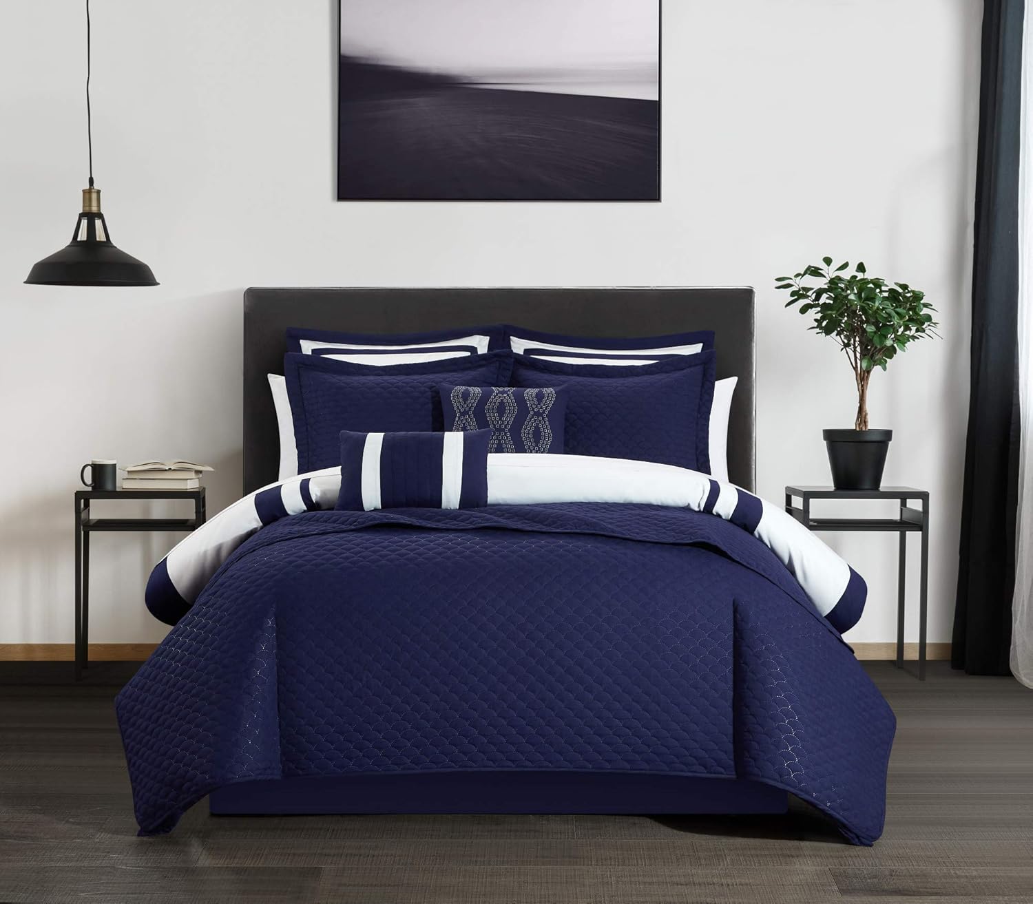 Chic Home BCS18717-AN Hortense 8 Piece Comforter and Quilt Set Hotel Collection Design Fish Scale Pattern Bedding – Decorative Pillows Shams