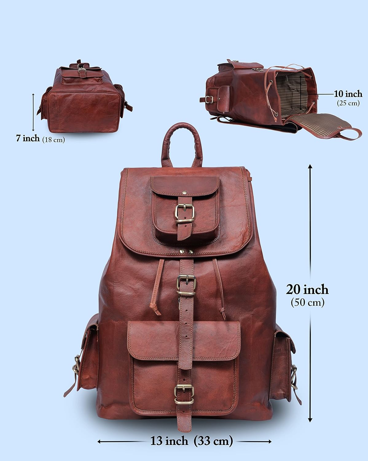 ANUENT Mochila de cuero vintage de 20 pulgadas para hombres y mujeres, bolsa de viaje y portátil marrón oscuro, mochila grande y mochila, perfecta