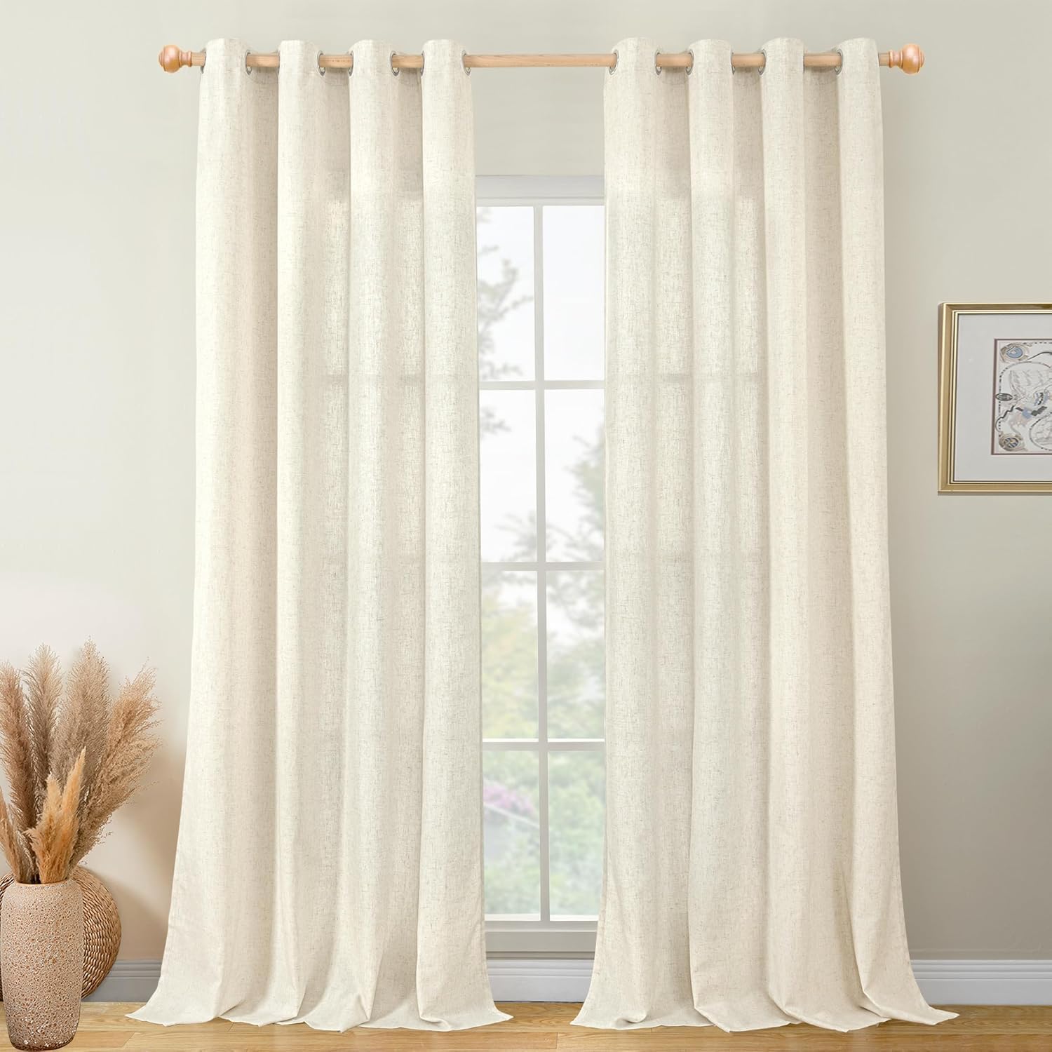 YoungsTex Cortinas de lino con ojales de 84 pulgadas de largo, cortinas de lino para ventana de sala de estar, filtran la luz para dormitorio,