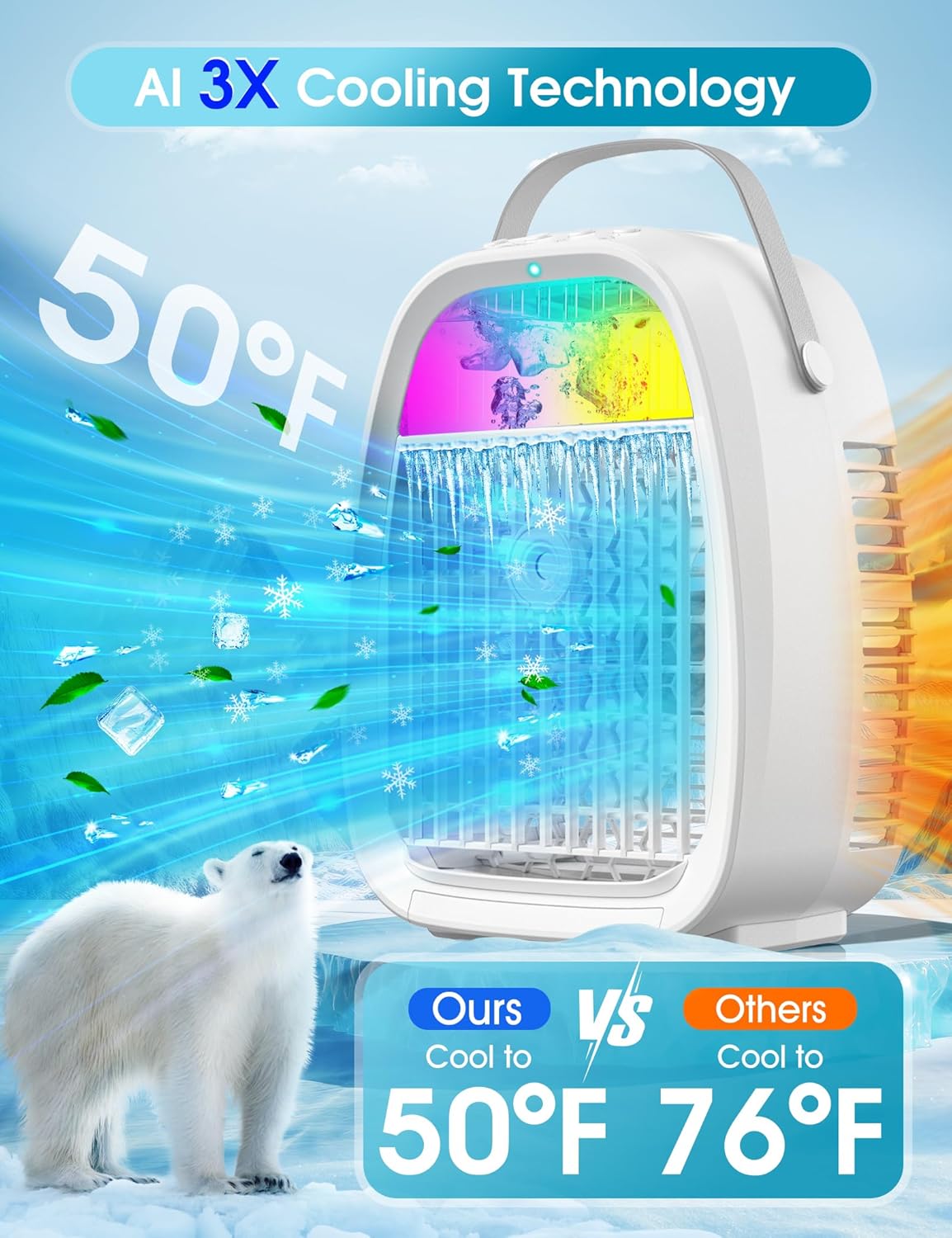 TYTAB – Ventilador de aire acondicionado portátil AI, mini aire acondicionado evaporativo, enfriador de aire de CA portátil con humidificador 4 en