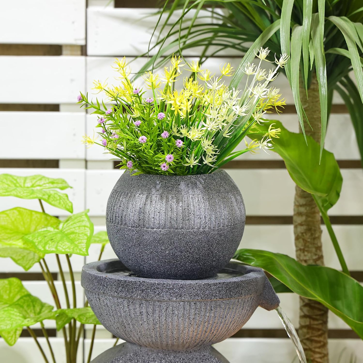 Fuente de agua para exteriores, cuencos de 3 niveles, fuente independiente para jardín, 35 pulgadas de alto para patio, porche, patio