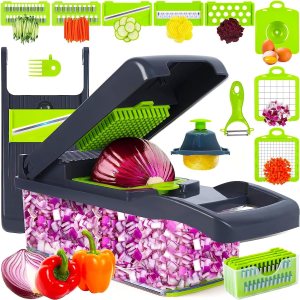 TRADEBLAZE Picador de verduras con recipiente, cortador de verduras multifuncional 15 en 1, apto para lavavajillas con material libre de BPA, TRADEBLAZE Picador de verduras con recipiente, cortador de verduras multifuncional 15 en 1, apto para lavavajillas con material libre de BPA,