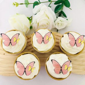 Juego de 24 mariposas comestibles de papel de oblea para decoración de cupcakes (rosaamarillo) Juego de 24 mariposas comestibles de papel de oblea para decoración de cupcakes (rosaamarillo)