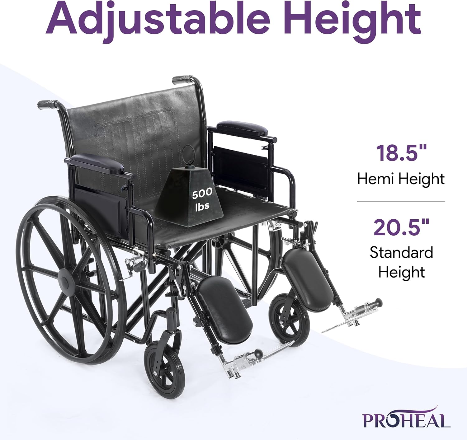 Silla de ruedas bariátrica resistente para adultos, color negro, brazos de escritorio extraíbles y reposapiernas elevados, altura estándar ajustable