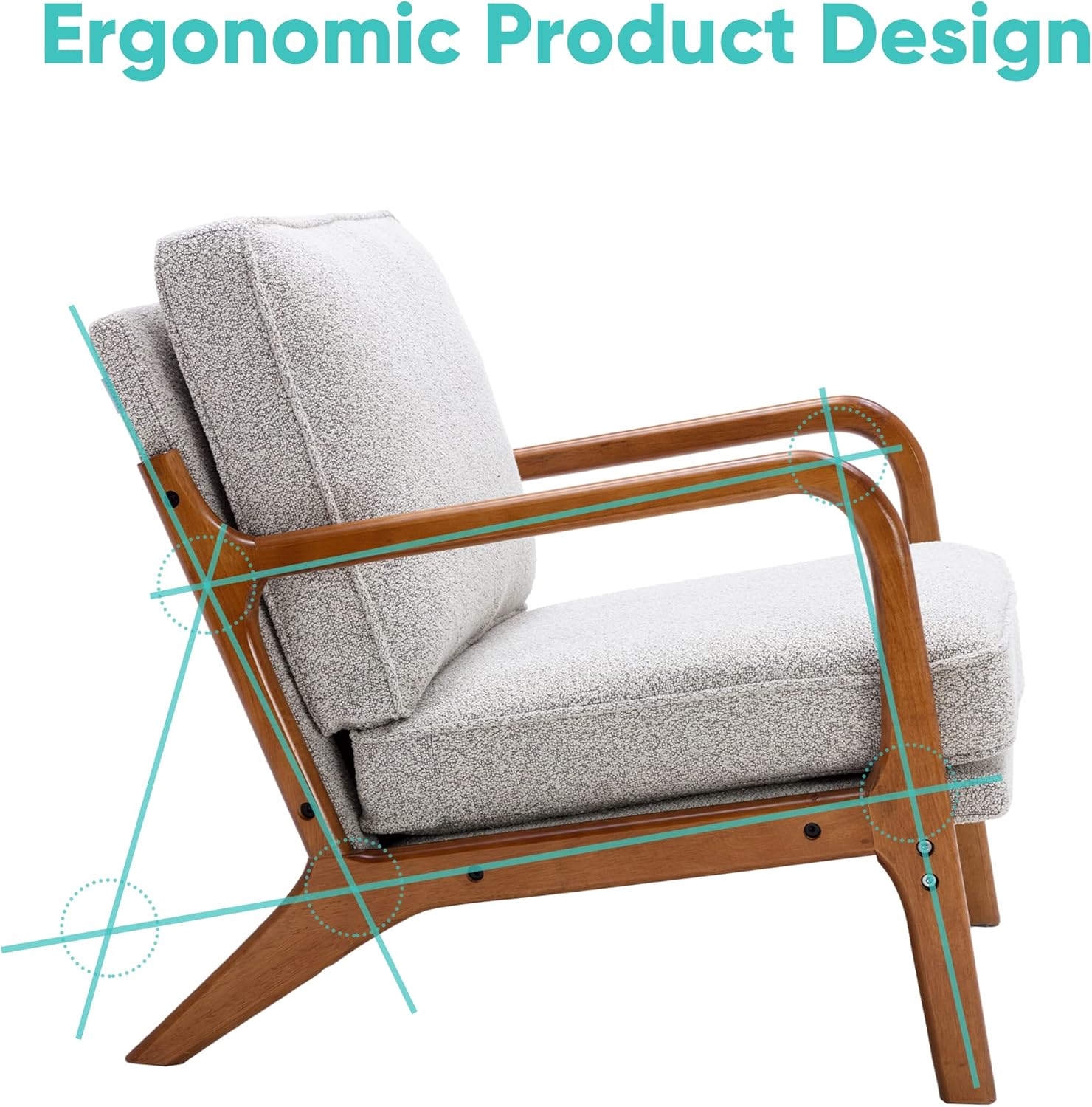 JOYBASE Sillón con brazos, moderna de mediados de siglo, sillón con marco de madera para sala de estar, dormitorio (gris ostra, tela)
