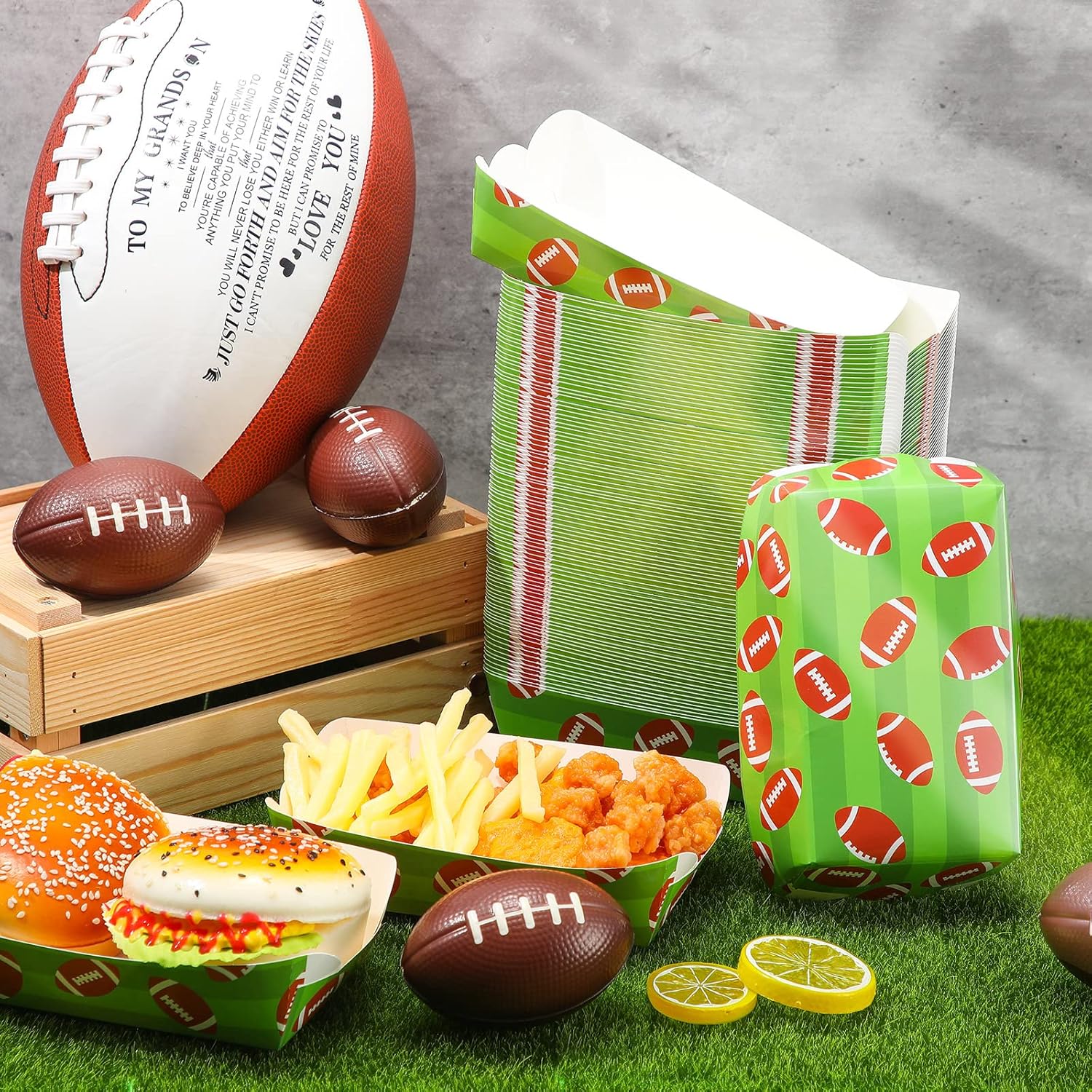 100 bandejas de papel de fútbol para alimentos, bandejas para nachos, cuencos de papel de fútbol para fiestas, suministros de fiesta de fútbol,