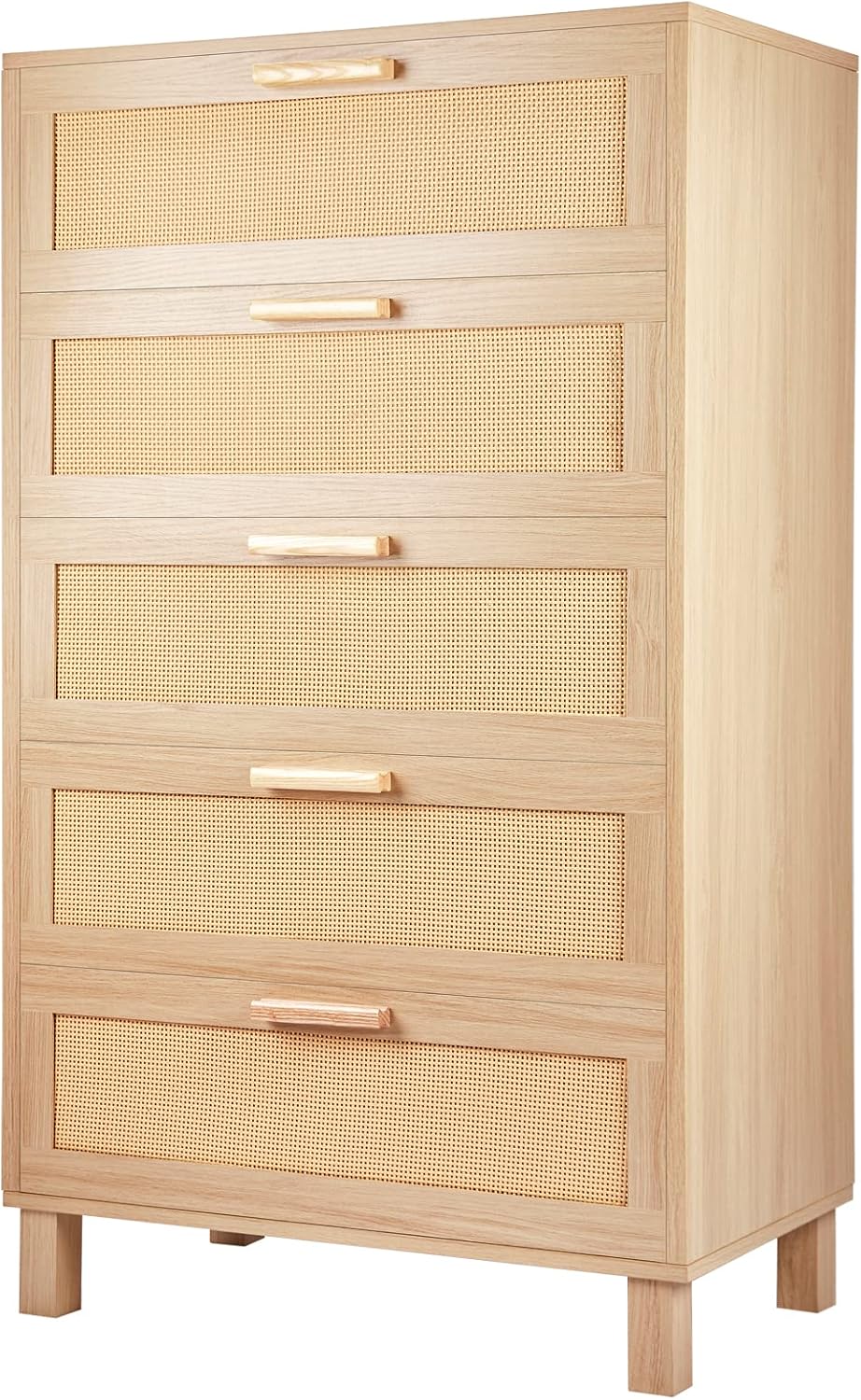 Cómoda de 5 cajones, cómoda, mesa de almacenamiento alta de ratán Hamilton, cómoda de roble para dormitorio, sala de estar