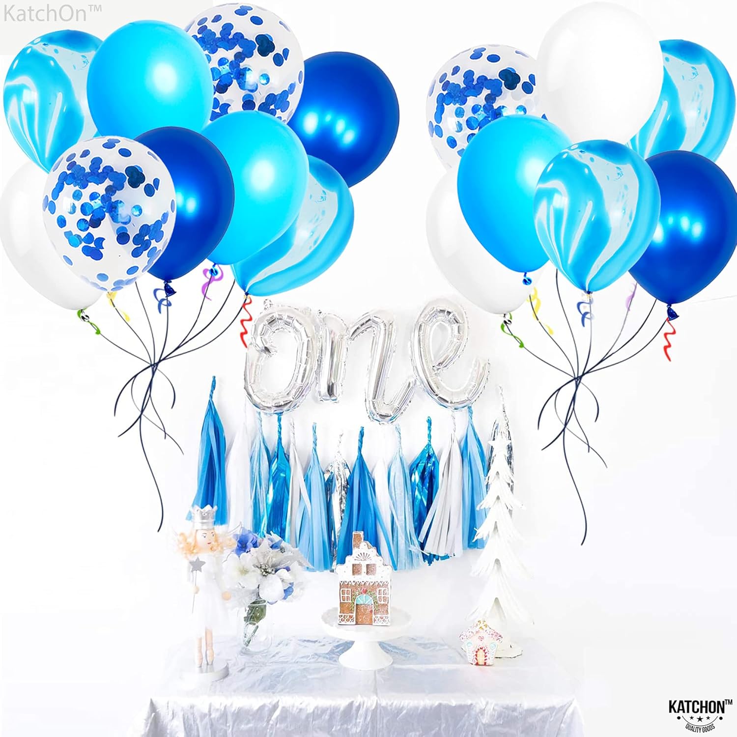 KatchOn, Shades of Blue – Juego de 50 globos de mármol azul para decoraciones de fiesta azul, globos de confeti azul, globos bajo el mar, globos de