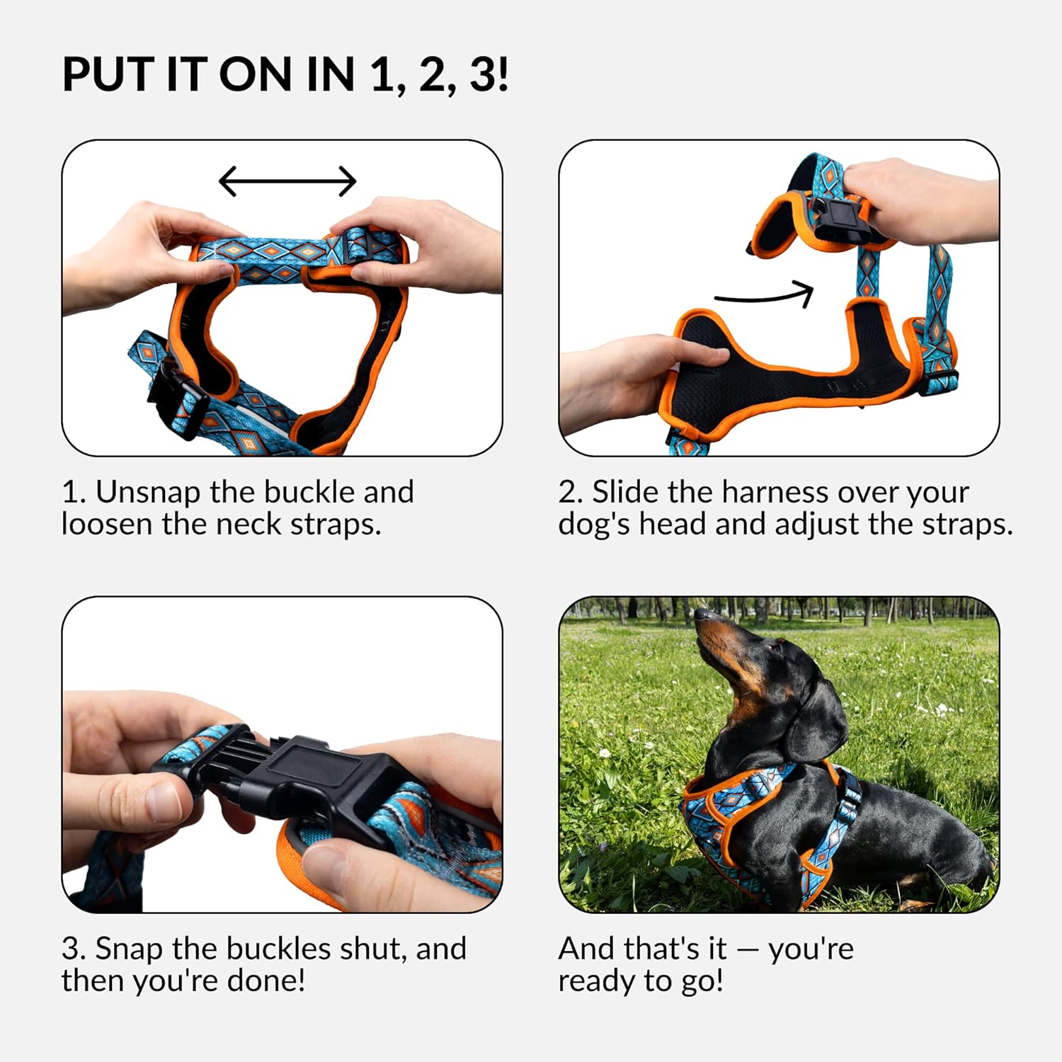 CollarDirect Arnés reflectante sin tirones para perro, con asa y clip frontal, chaleco acolchado suave ajustable para perros pequeños a grandes,