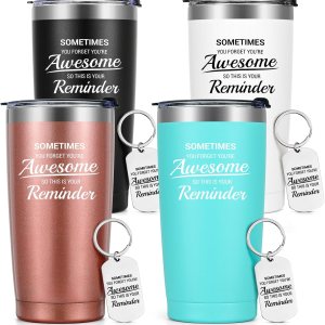 Qtencas 4 piezas de regalos de agradecimiento, vaso de viaje de acero inoxidable con llavero, regalos de Navidad inspiradores de agradecimiento para Qtencas 4 piezas de regalos de agradecimiento, vaso de viaje de acero inoxidable con llavero, regalos de Navidad inspiradores de agradecimiento para