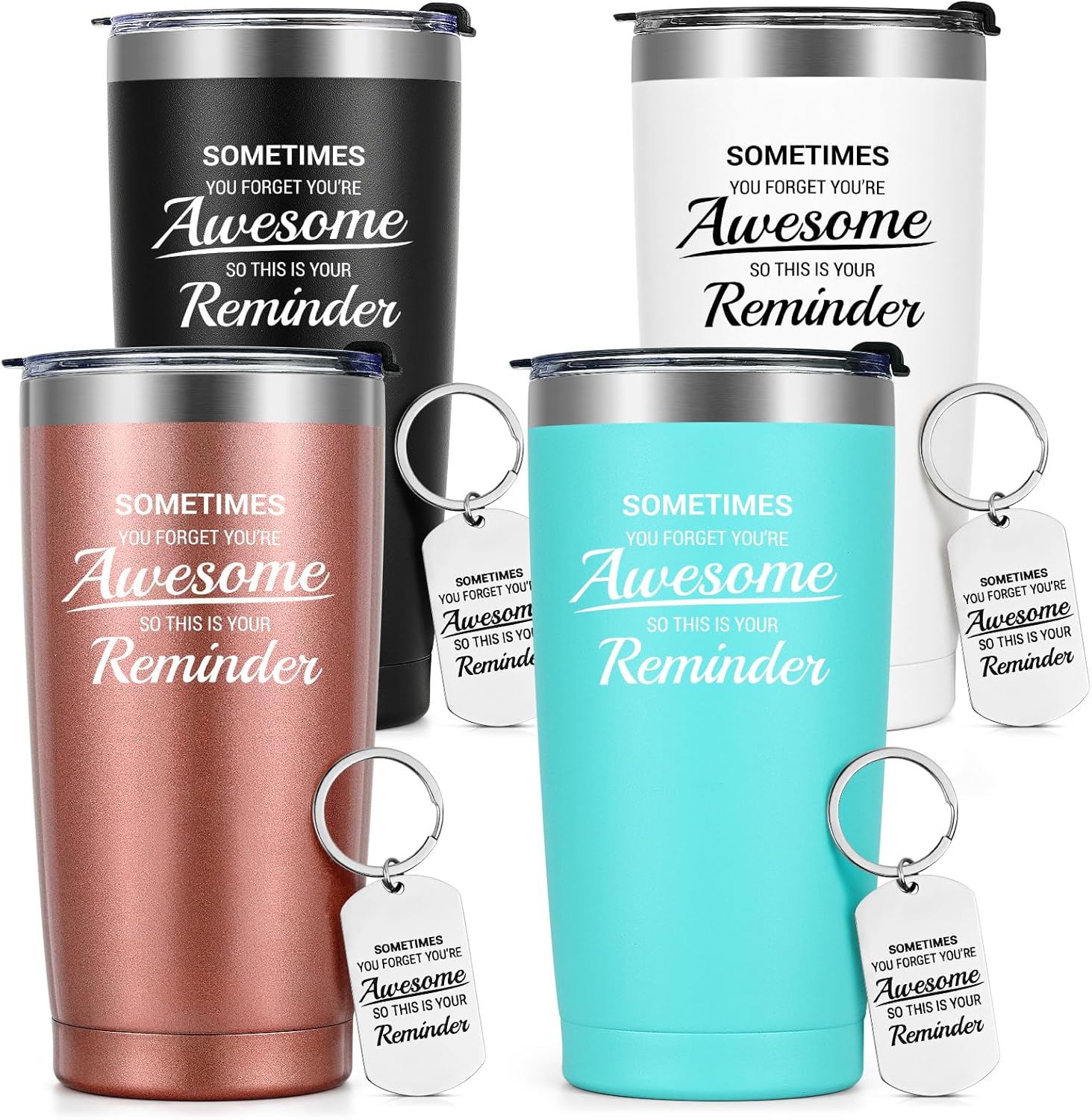 Qtencas 4 piezas de regalos de agradecimiento, vaso de viaje de acero inoxidable con llavero, regalos de Navidad inspiradores de agradecimiento para
