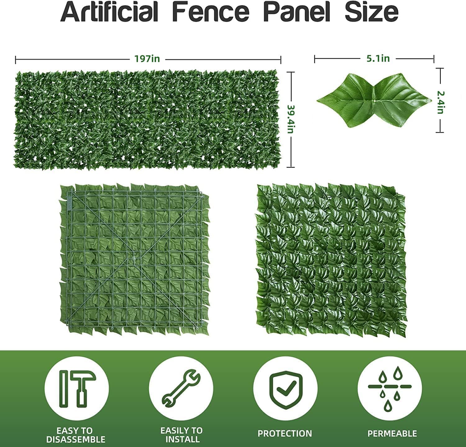 ocinone Rejilla de valla de privacidad de hiedra artificial, cubierta decorativa de valla de hiedra sintética para patio, balcón, decoración de