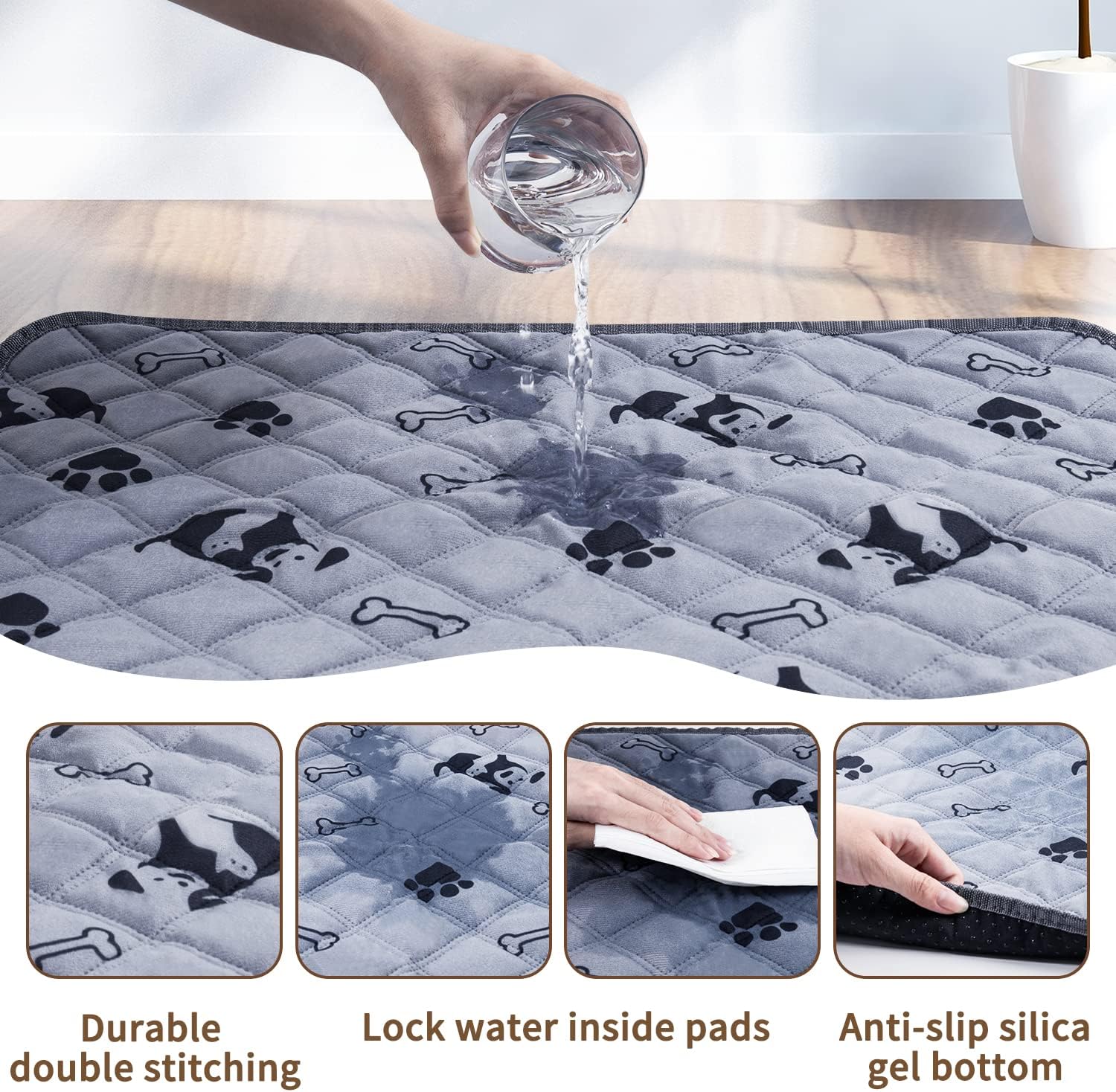 MelonArt Paquete de 2 almohadillas lavables para orina de perro, reutilizables, de 18 x 24 pulgadas, antideslizantes, impermeables, para interiores,