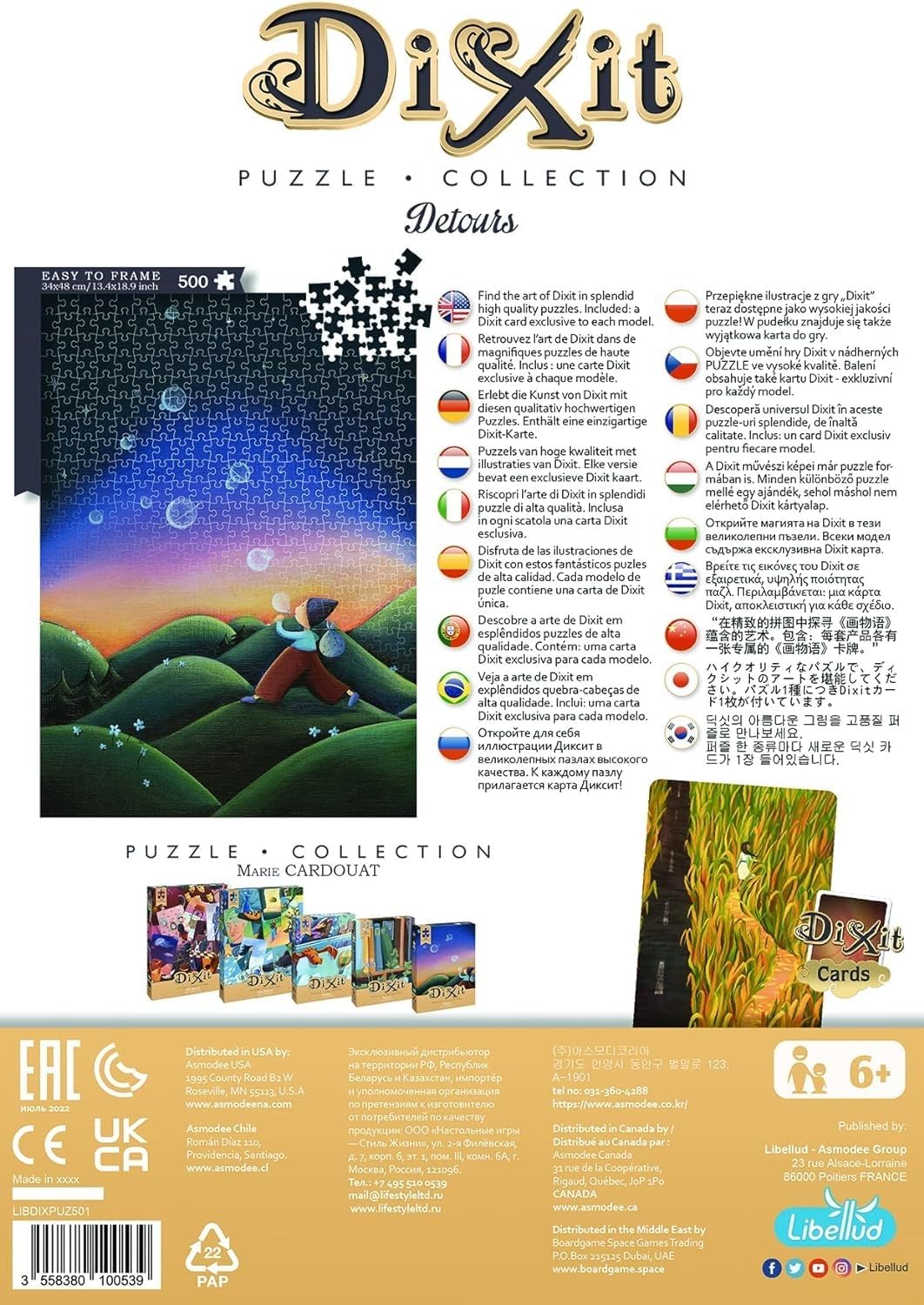 Dixit Detours – Rompecabezas de 500 piezas, divertido para niños y adultos, fácil de enmarcar, incluye una tarjeta exclusiva con ilustraciones de