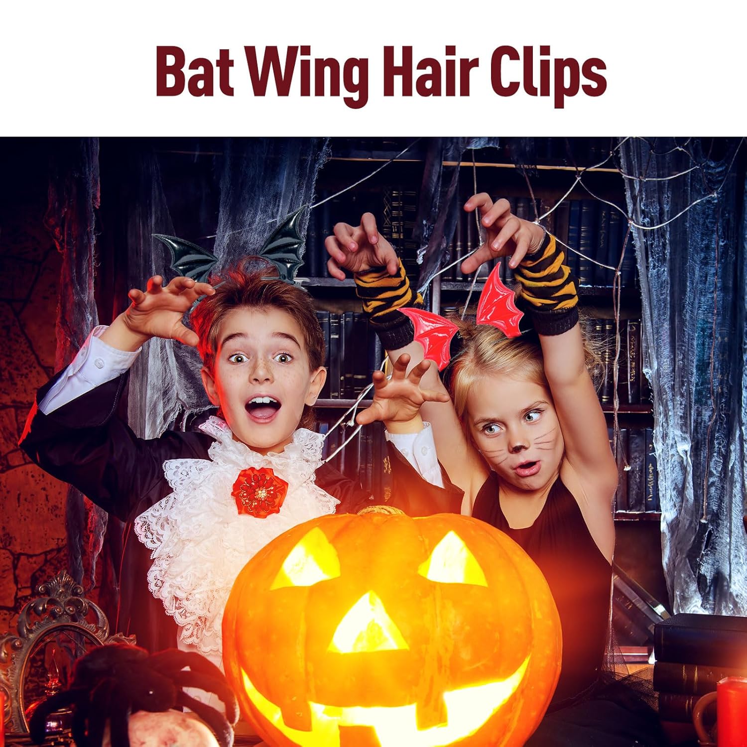 2 accesorios para el pelo de murciélago de Halloween para niños, pinzas para el cabello de alas de murciélago de Halloween, pasadores góticos negros
