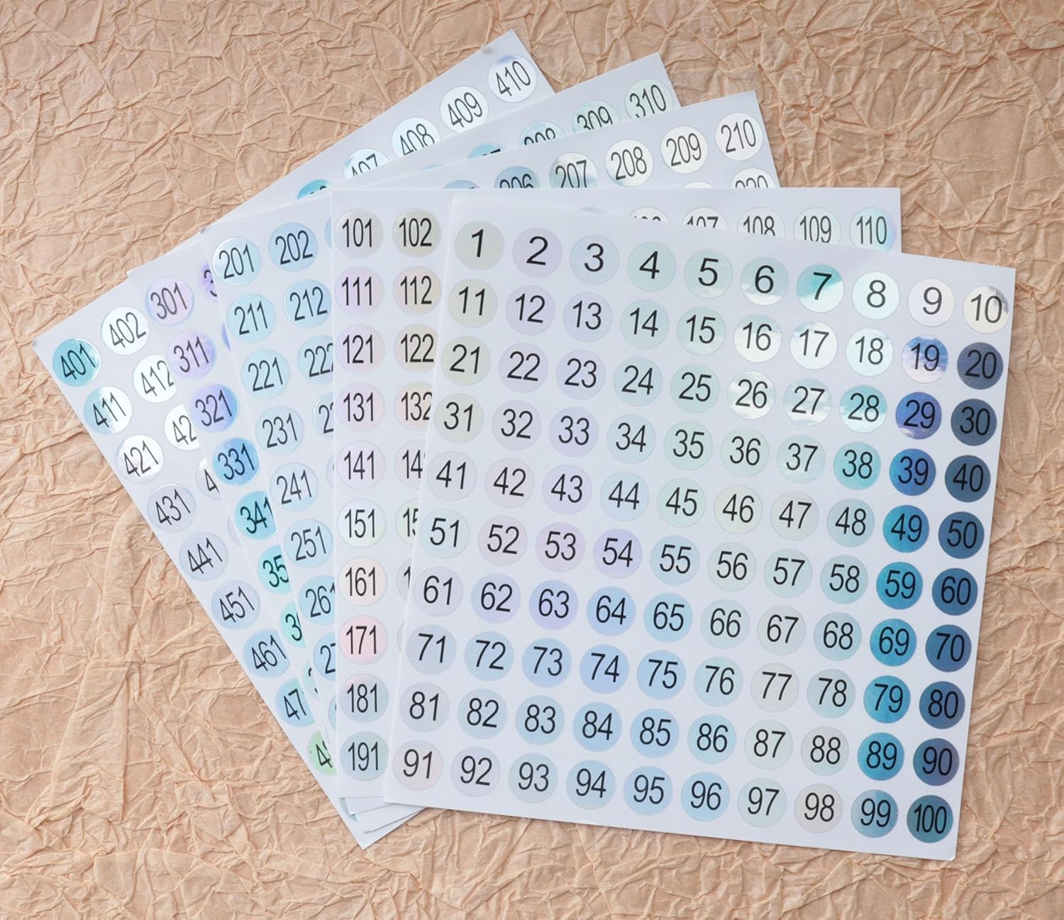 Ruwado 10 hojas de calcomanías de números del 1 al 100 unidades, autoadhesivas de 0.39 pulgadas, pequeñas etiquetas láser reflectantes impermeables