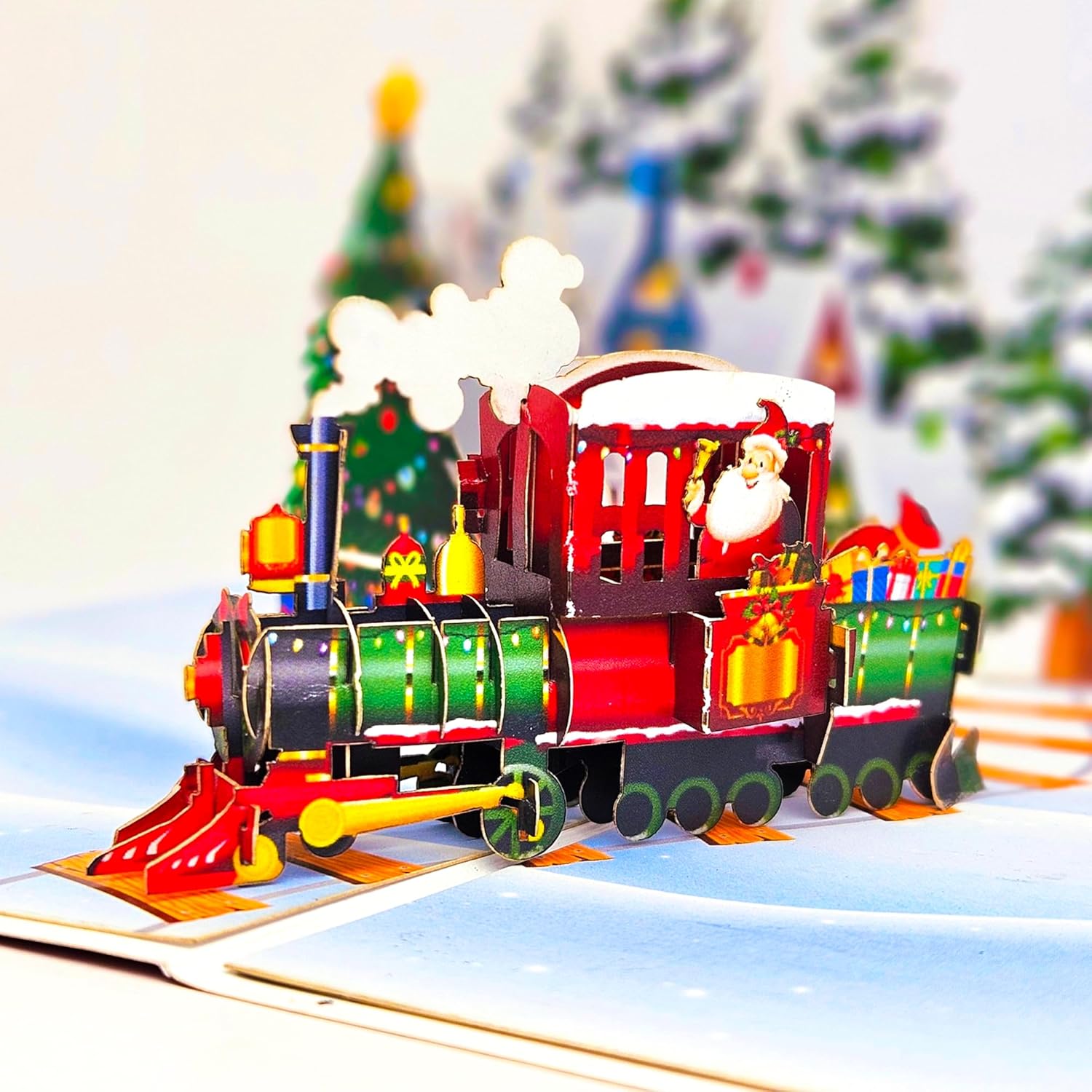 By 22CRAFT – Tarjetas de Navidad emergentes de 22 CRAFT en 3D, tarjetas de Navidad emergentes en 3D de Train Village, tarjeta de felicitación de