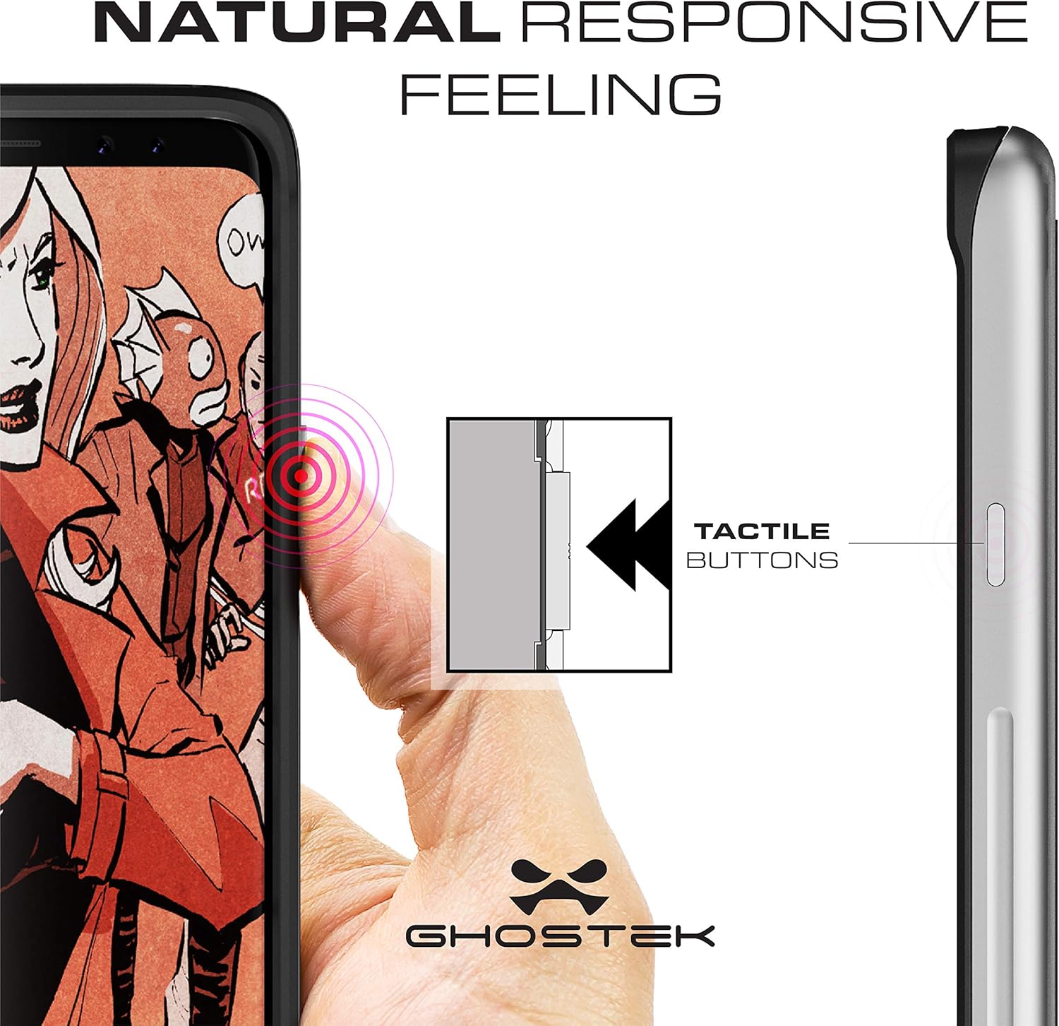 Ghostek Atomic – Funda delgada para Galaxy S9 Plus transparente con parachoques de metal espacial, súper resistente, protección a prueba de golpes,