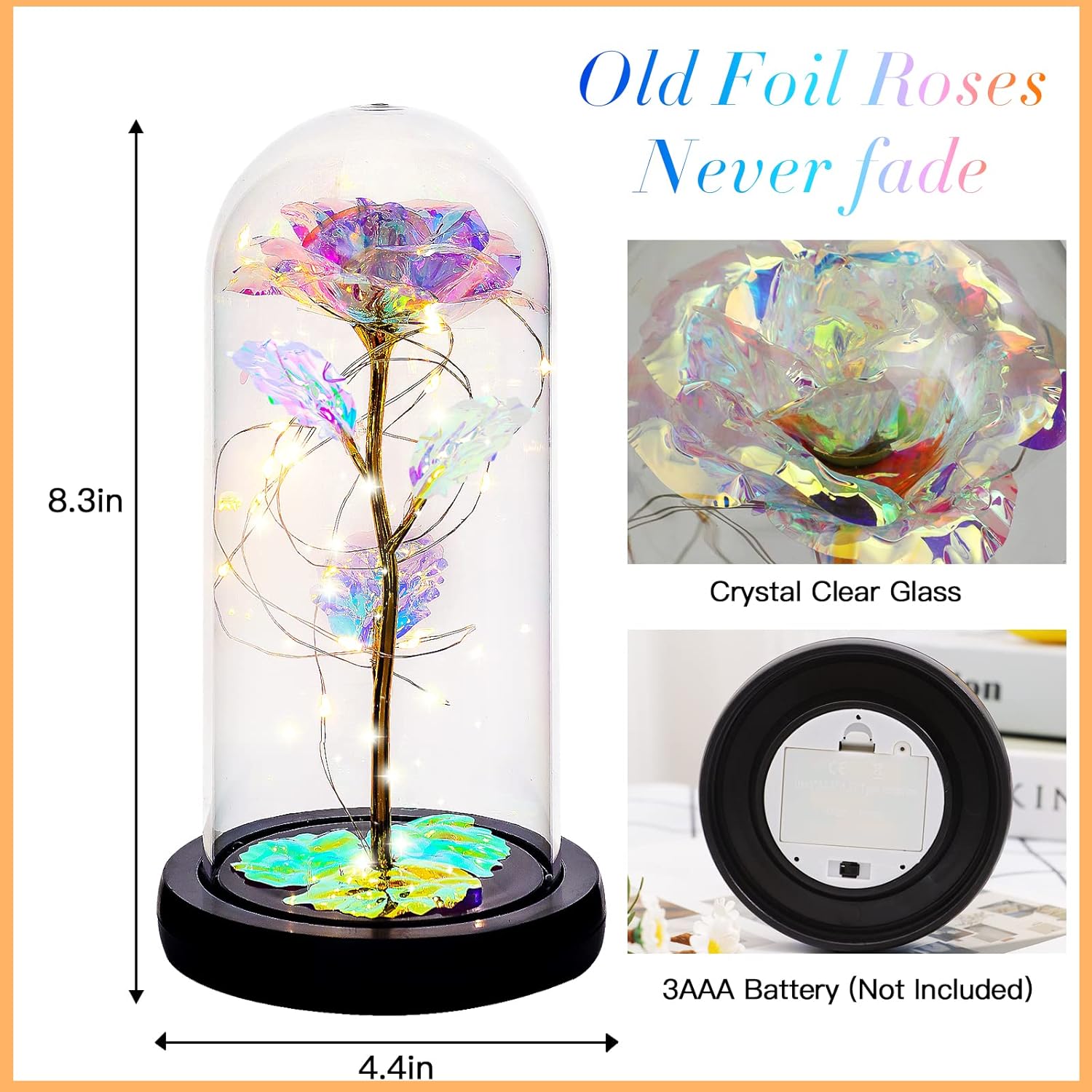 Regalos de rosas iluminadas para mujeres, regalos de rosas de cristal para mamá, novia, esposa, amiga, amante, boda, rosa transparente iluminada en