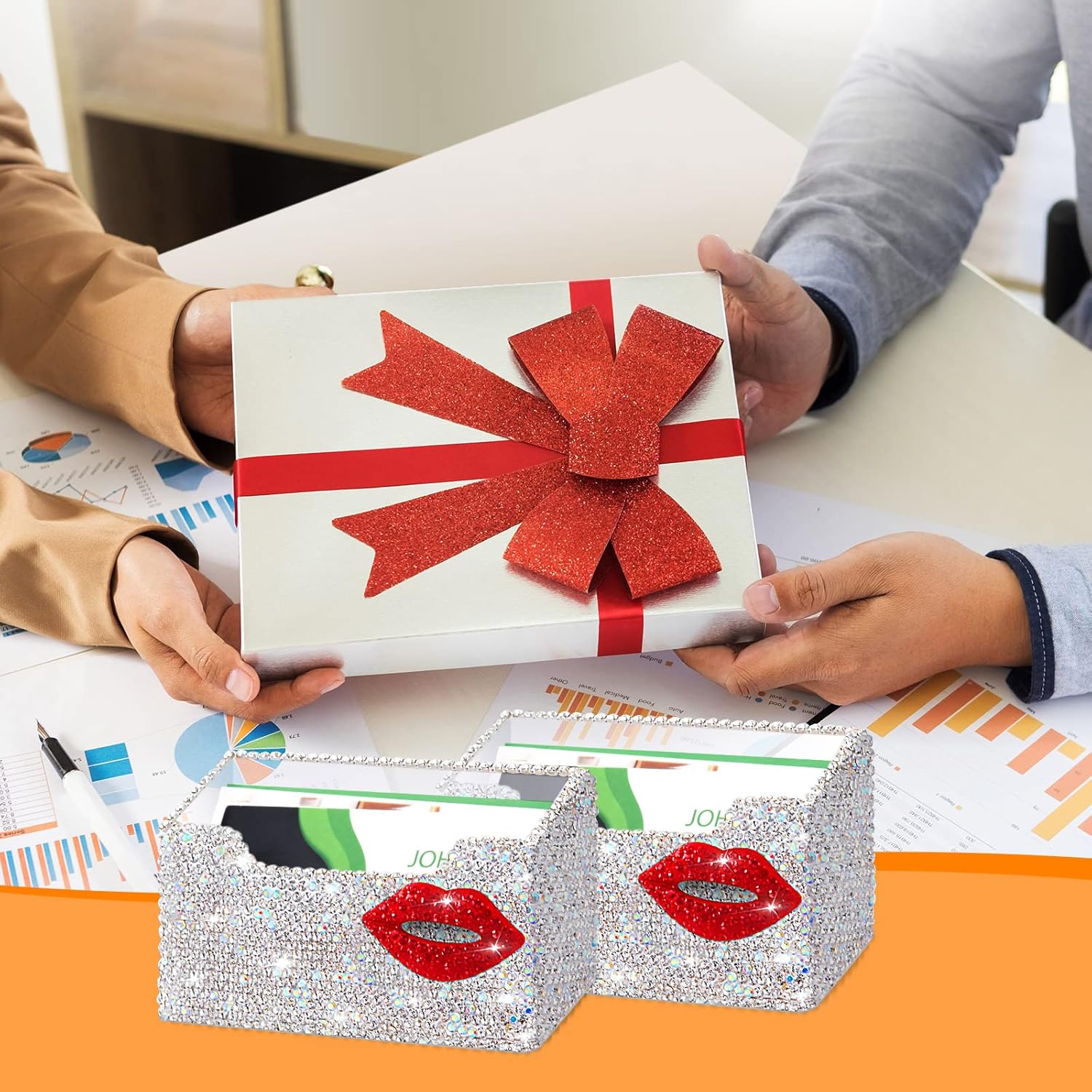 2 tarjeteros divertidos para mujer, tarjetero para el día de San Valentín, con diamantes de imitación de labios rojos, tarjetero acrílico,
