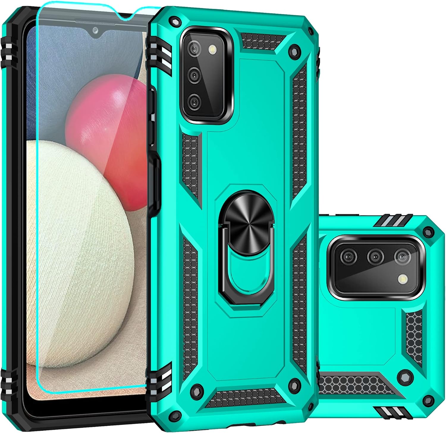 Funda para Samsung Galaxy A03S, Galaxy A03S con protector de pantalla, grado militar 16 pies, funda a prueba de caídas con soporte magnético, funda