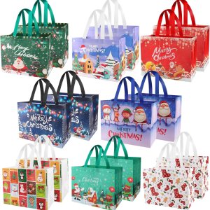 HTRYBNES Paquete de 16 bolsas de regalo de Navidad, grandes bolsas de Navidad reutilizables no tejidas con asas, suministros de fiesta de Navidad, HTRYBNES Paquete de 16 bolsas de regalo de Navidad, grandes bolsas de Navidad reutilizables no tejidas con asas, suministros de fiesta de Navidad,