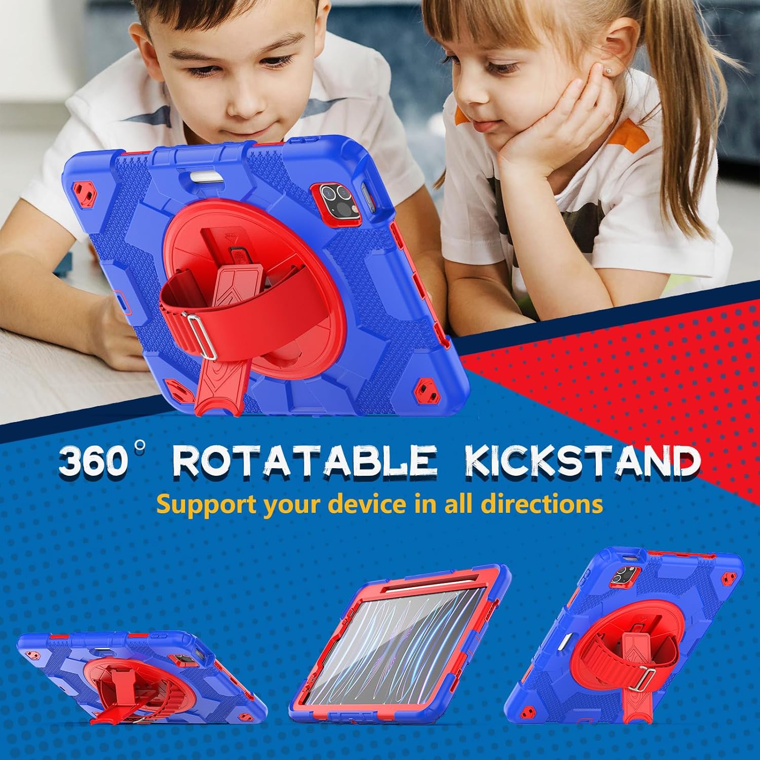 SEYMAC Funda para iPad Air de 54 generación de 10.9 pulgadas, protección duradera y resistente con protector de pantalla, soporte giratorio