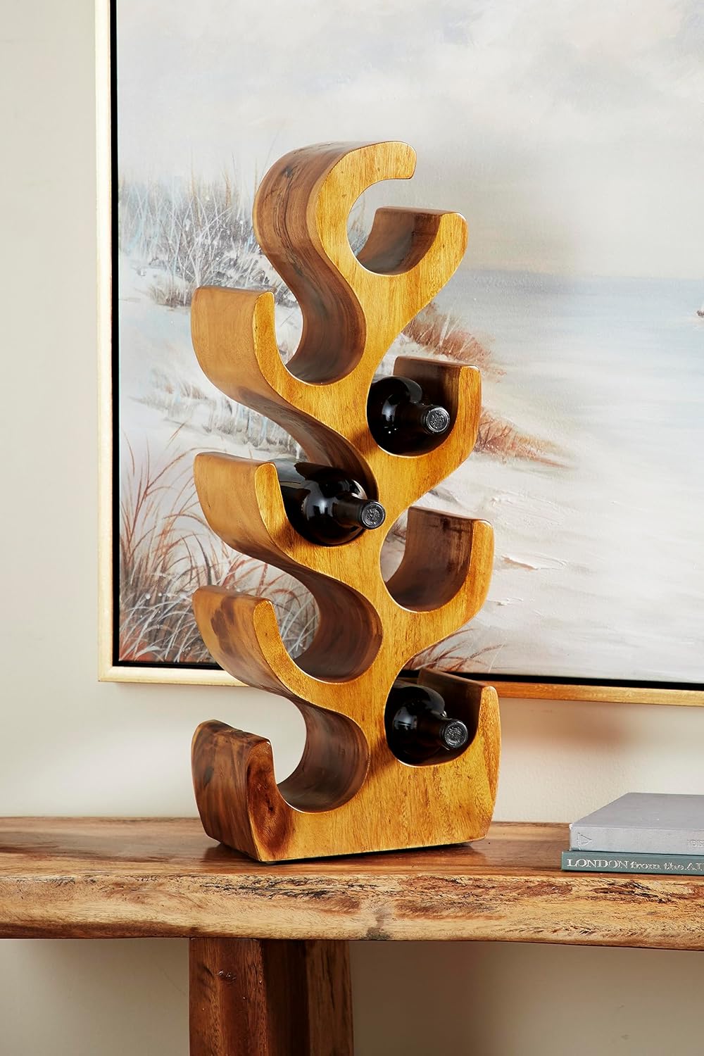Deco 79 Estante para vino con 8 botellas con forma de árbol de madera de teca, 11 x 7 x 28 pulgadas, marrón