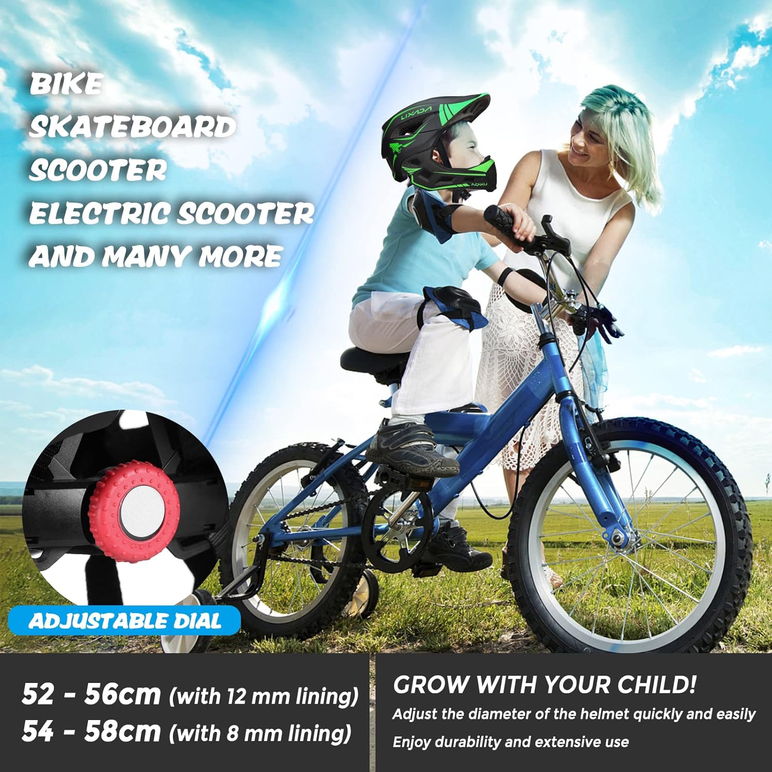 Lixada Casco de ciclismo para niños, casco de ciclismo desmontable ajustable para niños, bicicleta, monopatín, equipo de protección (20.5-22