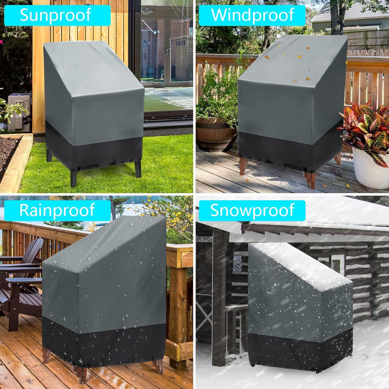 Fundas para sillas de exterior, paquete de 2 sillas apilables para exteriores, impermeables, fundas para sillas de patio, fundas para muebles de