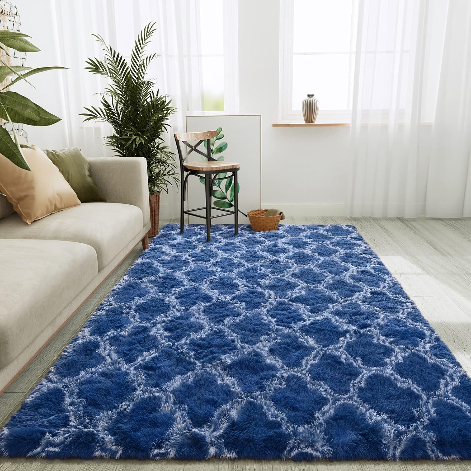 LOCHAS – Alfombra de lujo para interior, moderna, de felpa, esponjosa, extrasuave y cómoda, geométrica marroquí, para dormitorio, sala de estar,