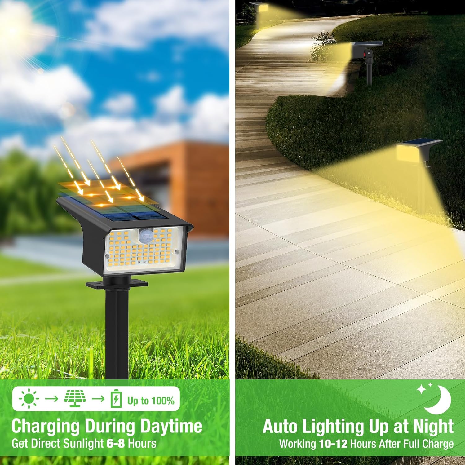 nipify Focos solares con sensor de movimiento para exteriores, 6 unidades62 LED3 modos de sensor de movimiento, luces para exteriores, focos solares