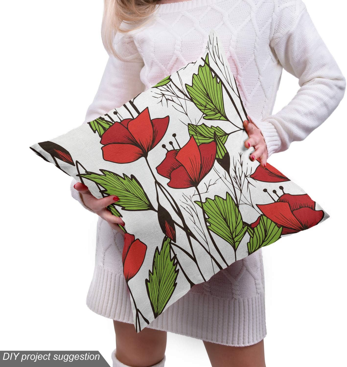 Ambesonne Tela floral de The Yard, vista de cerca de flores y hojas de amapola florecientes, tela decorativa para tapicería y detalles del hogar, 1