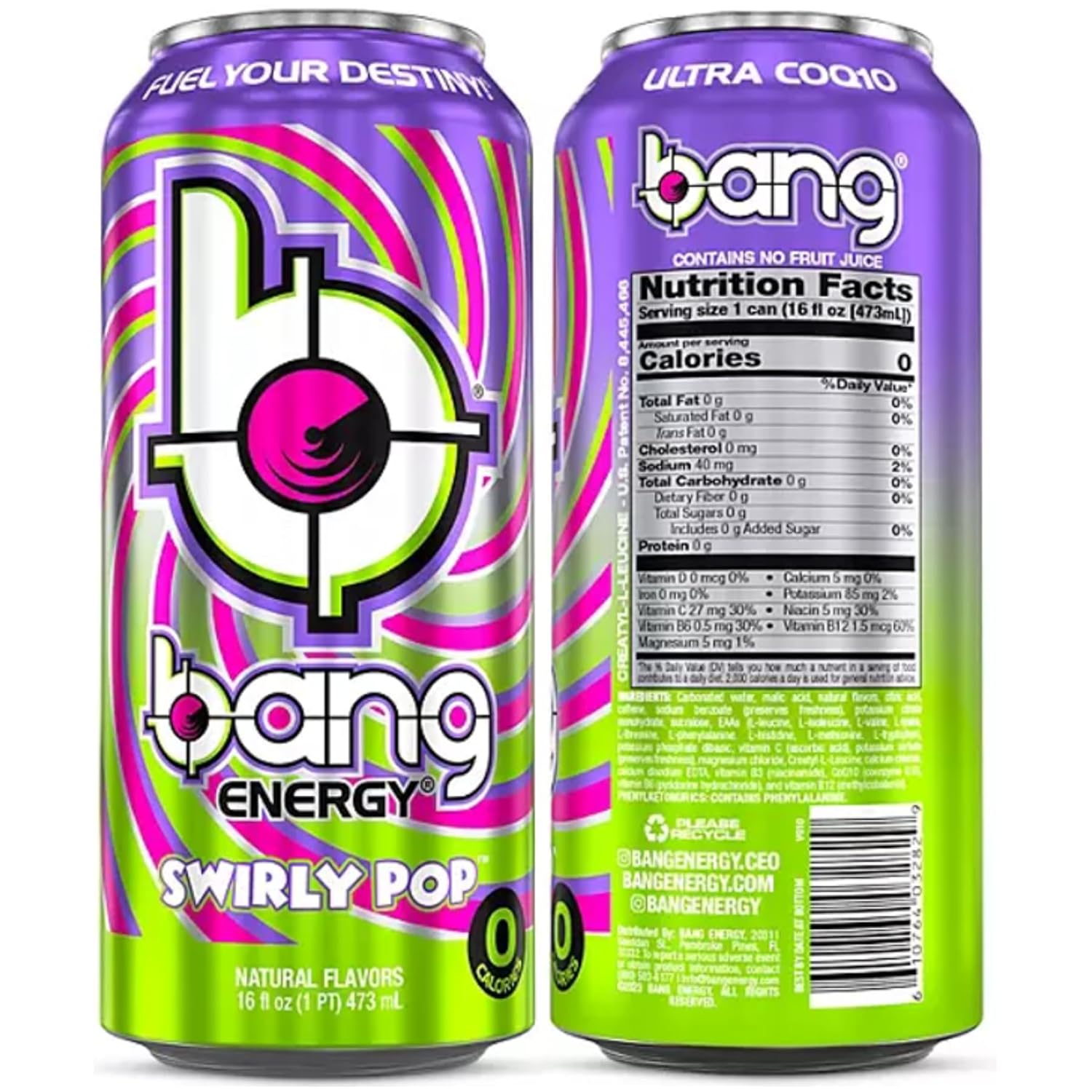 Bang Energy Drinks  Paquete variado rosa de Swirly Pop  Limoncello azul y amarillo  Wyldin Watermelon  Nectarina Blueberry  Cero calorías  Bebidas