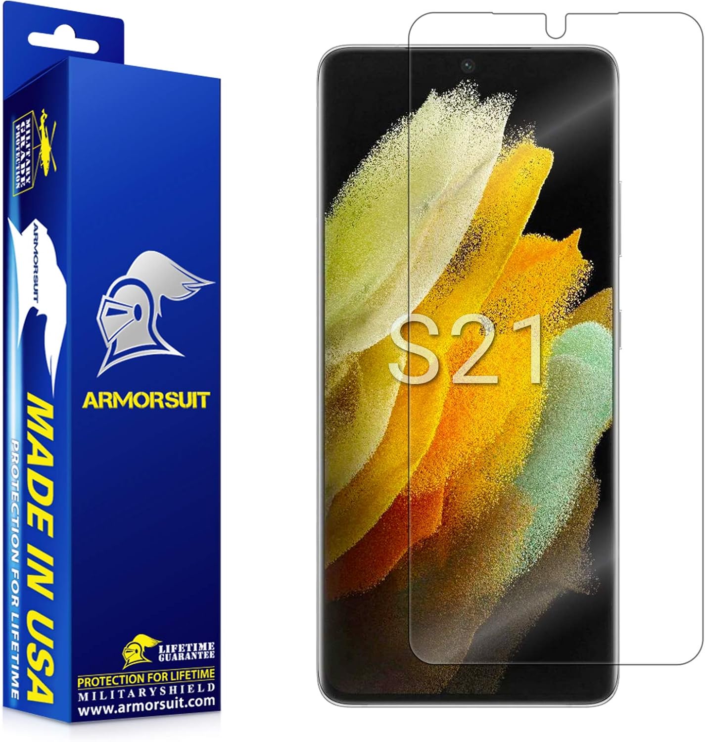 Armor Suit Paquete de 2 protectores de pantalla MilitaryShield diseñados para Samsung Galaxy S21 (6.2 pulgadas) versión 2022 Cobertura máxima