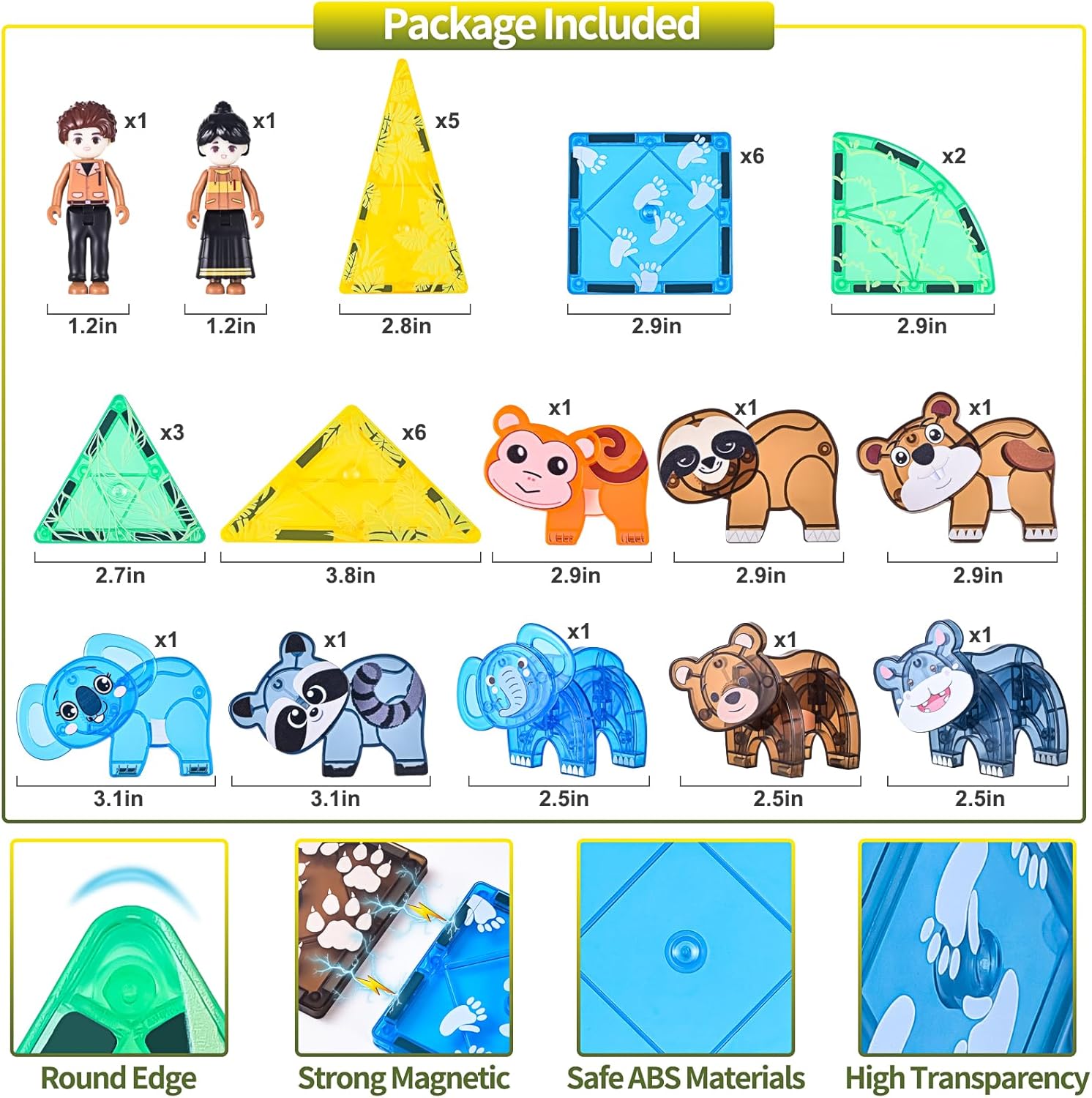 Asago Juego de azulejos magnéticos de dinosaurio con juego de animales de safari, juguetes de bloques de construcción magnéticos para niños pequeños
