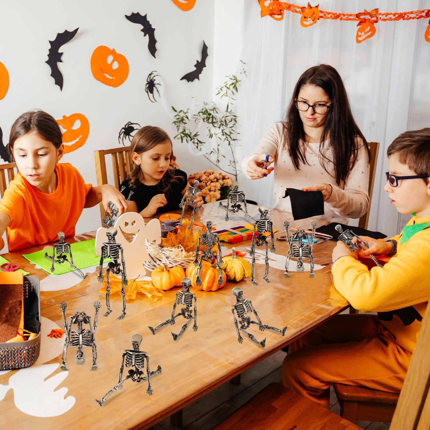 12 mini figuras de esqueleto, pequeñas figuras de esqueleto de plástico para manualidades, figuras de modelo antiguo de Halloween para decoración de