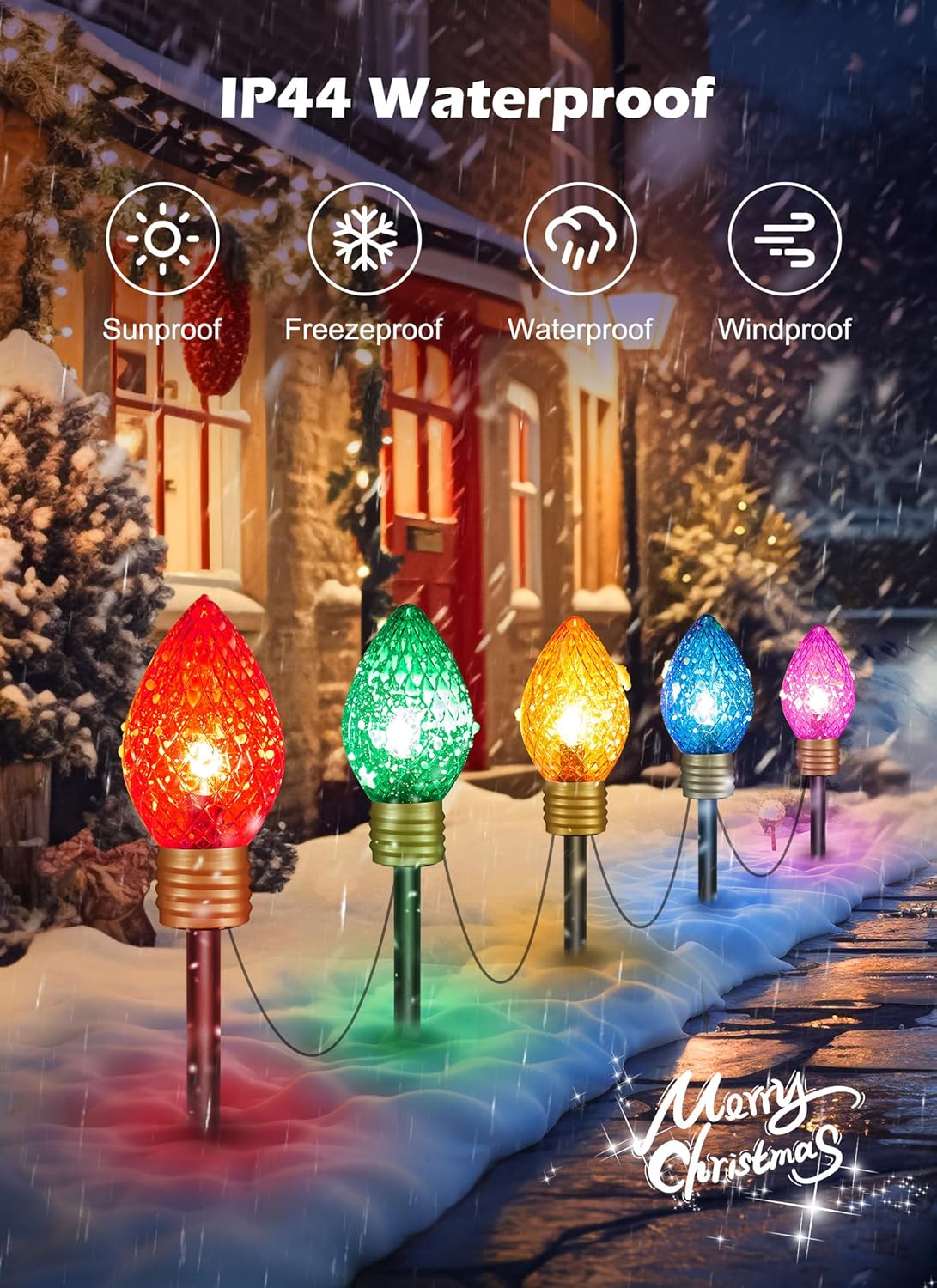 Strawberry Jumbo C9 – Luces de camino de Navidad para exteriores, 8.5 pies, 5 luces LED Jumbo C9, bombilla multicolor gigante, luces de Navidad para