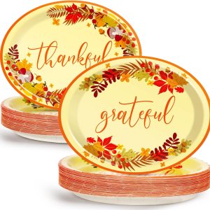50 platos ovalados de papel de Acción de Gracias, grandes, desechables de 11 pulgadas, para fiesta de otoño, hojas de arce para dar gracias, bandeja 50 platos ovalados de papel de Acción de Gracias, grandes, desechables de 11 pulgadas, para fiesta de otoño, hojas de arce para dar gracias, bandeja