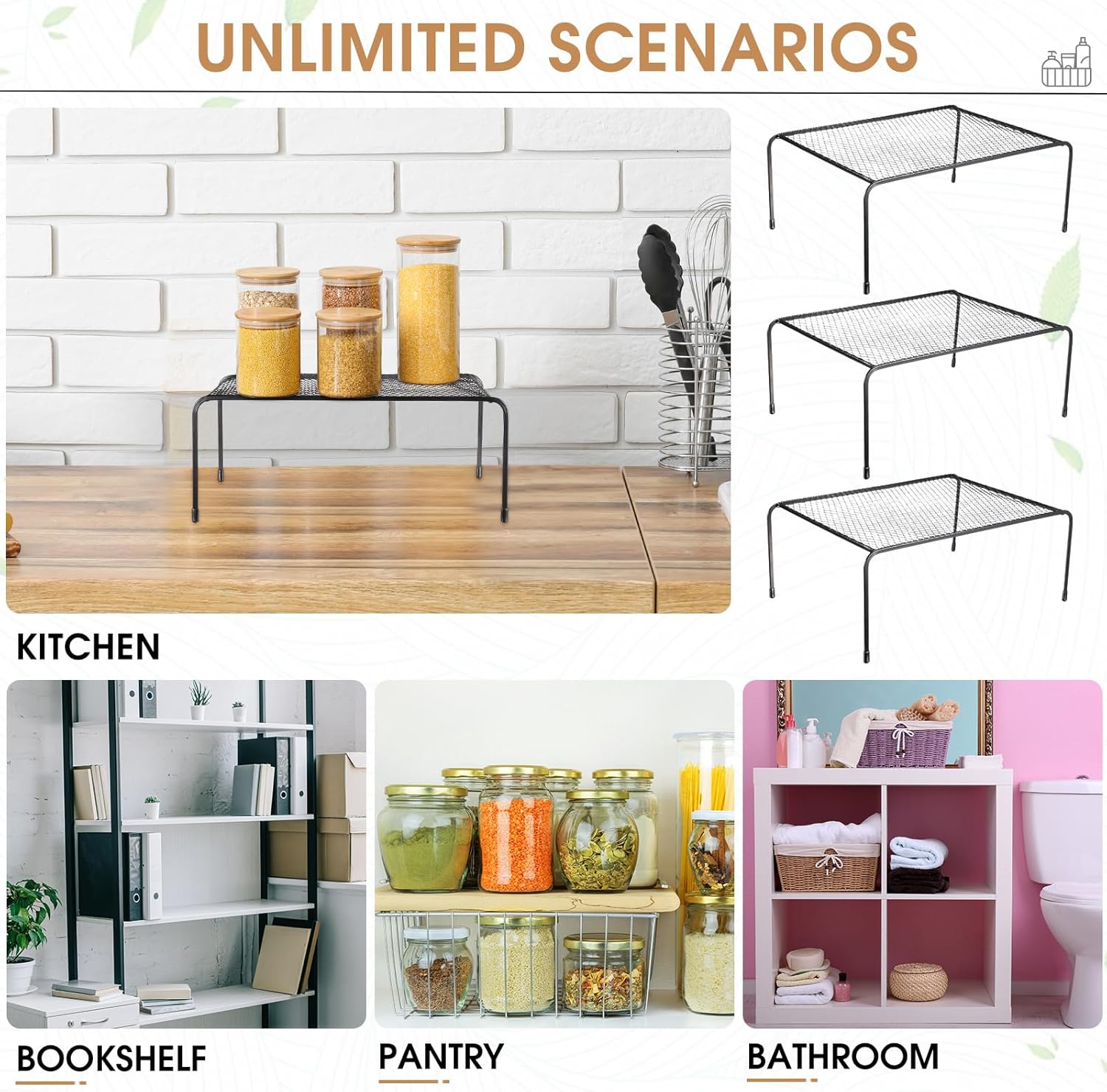 Organizador de estantes de malla para gabinetes de cocina, 13 x 9 pulgadas, estante de almacenamiento de acero, insertos de estante de alambre para